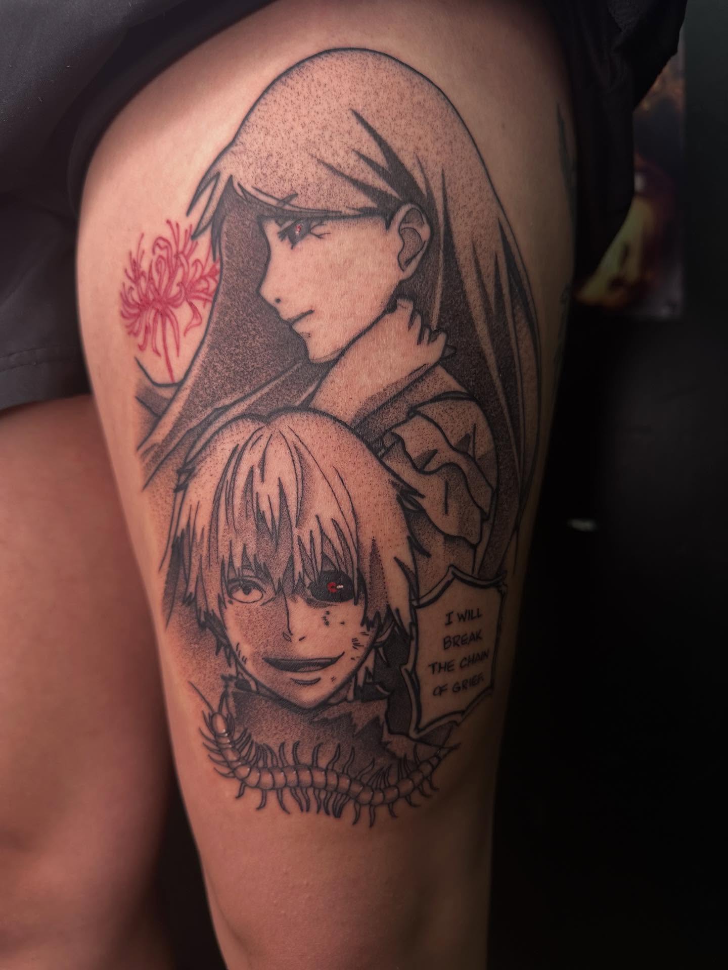Tattoo by @goose_tattoos โ dotwork, anime
