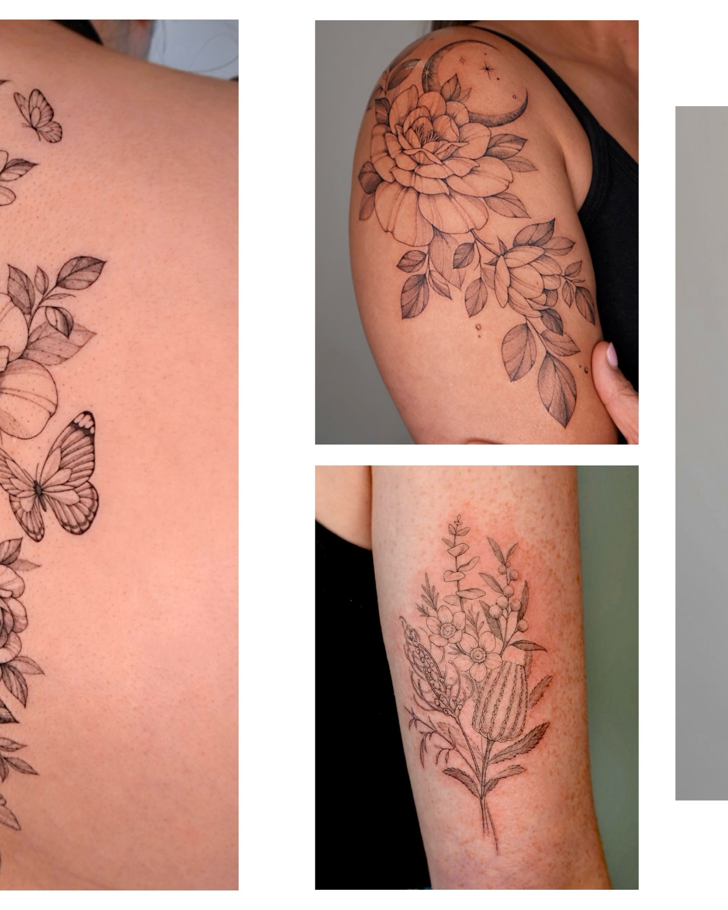 Floral bouquet black and grey tattoo on the shoulder by Hyn[hin]