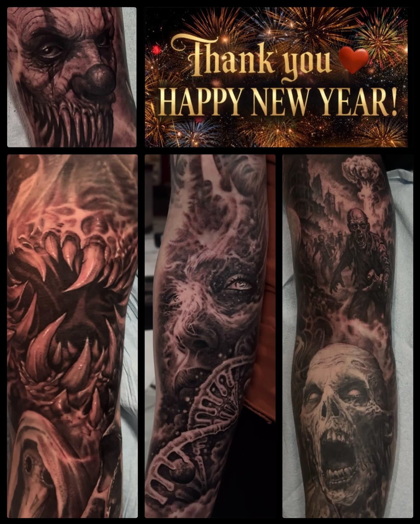 Zombie-themed sleeve dark realism tattoo by Danny Lepore