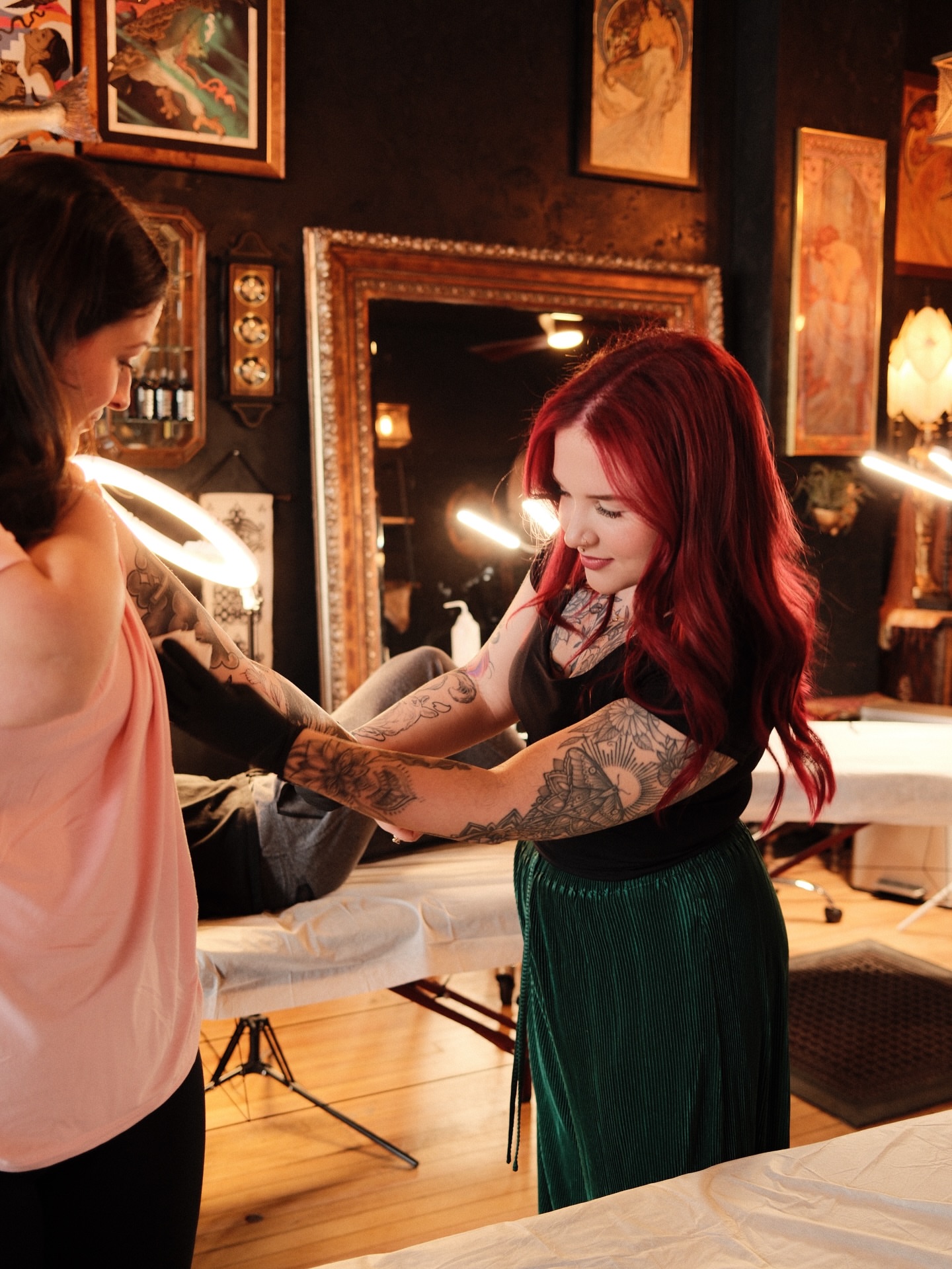 Tattoo artist and client American traditional tattoo on the upper arm by Christofer Irvin