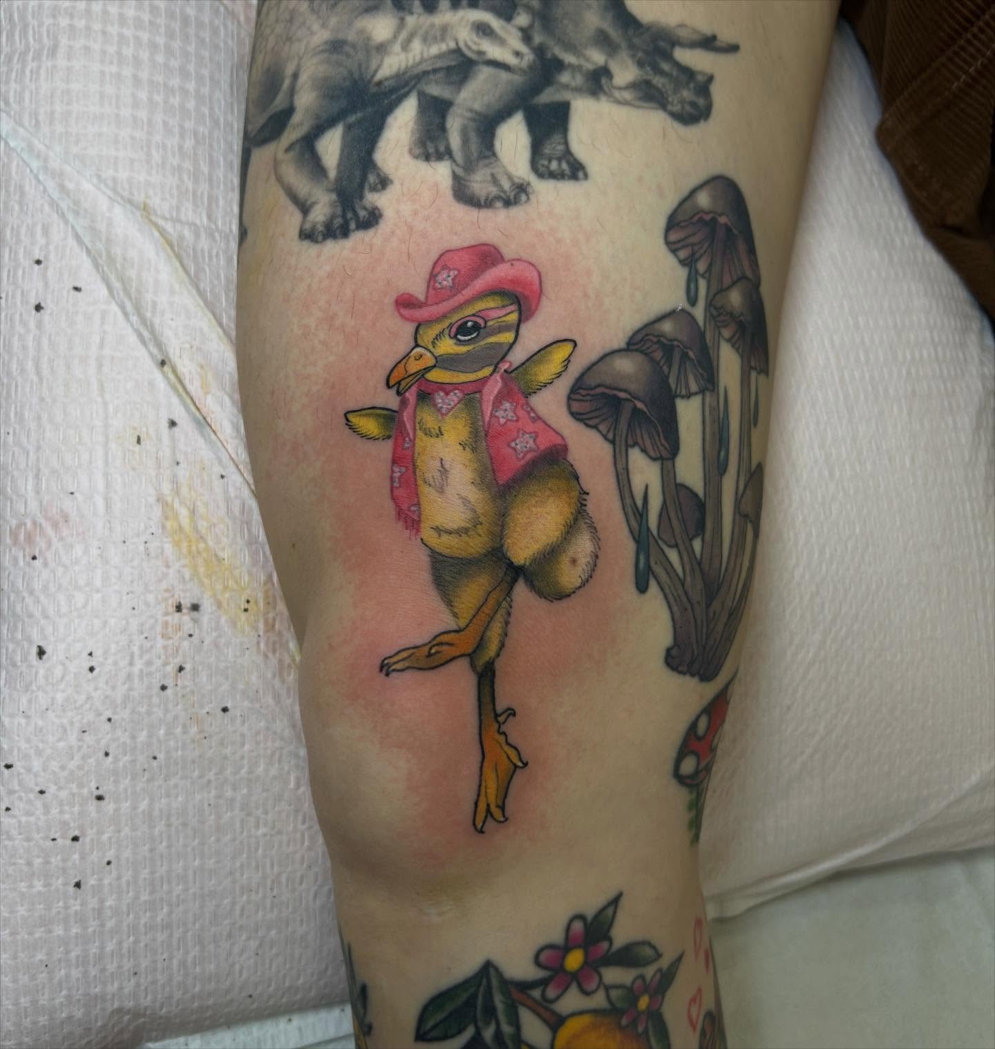 Chicken cowboy American traditional tattoo on the forearm by 𝓗𝓪𝔂𝓵𝓮𝔂 𝓢𝓪𝓿𝓪𝓰𝓮