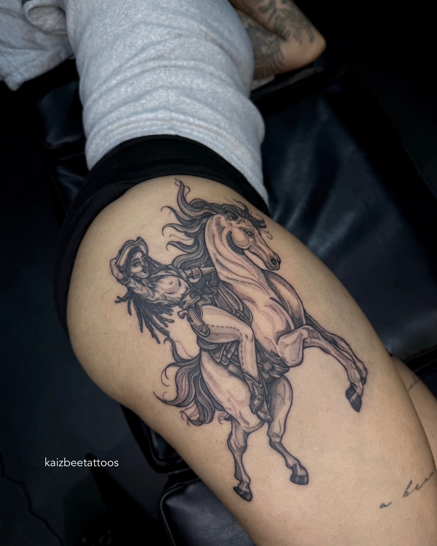 Tattoo by @kaizbeetattoos — black_and_grey, realism