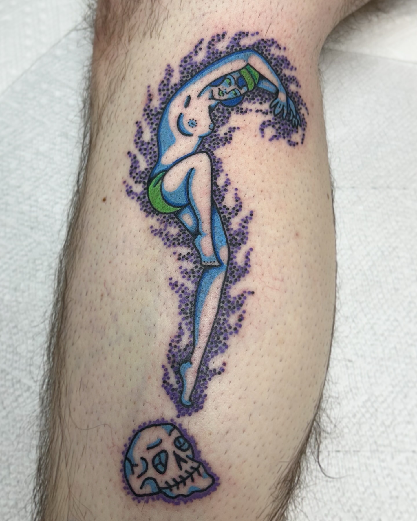 Divine figure dotwork tattoo on the forearm by Lauren Alexandra