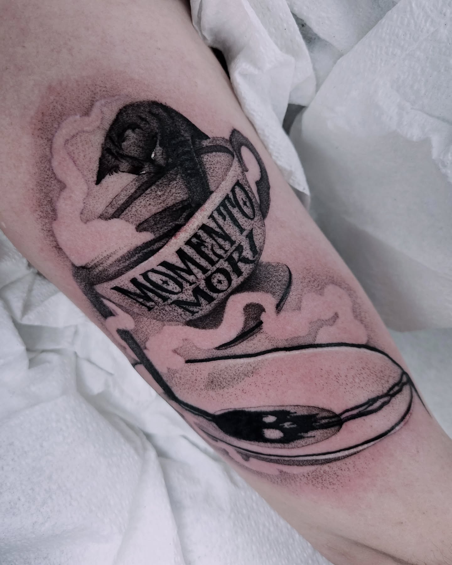 Tattoo by @fermented_ink — dotwork, black_and_grey
