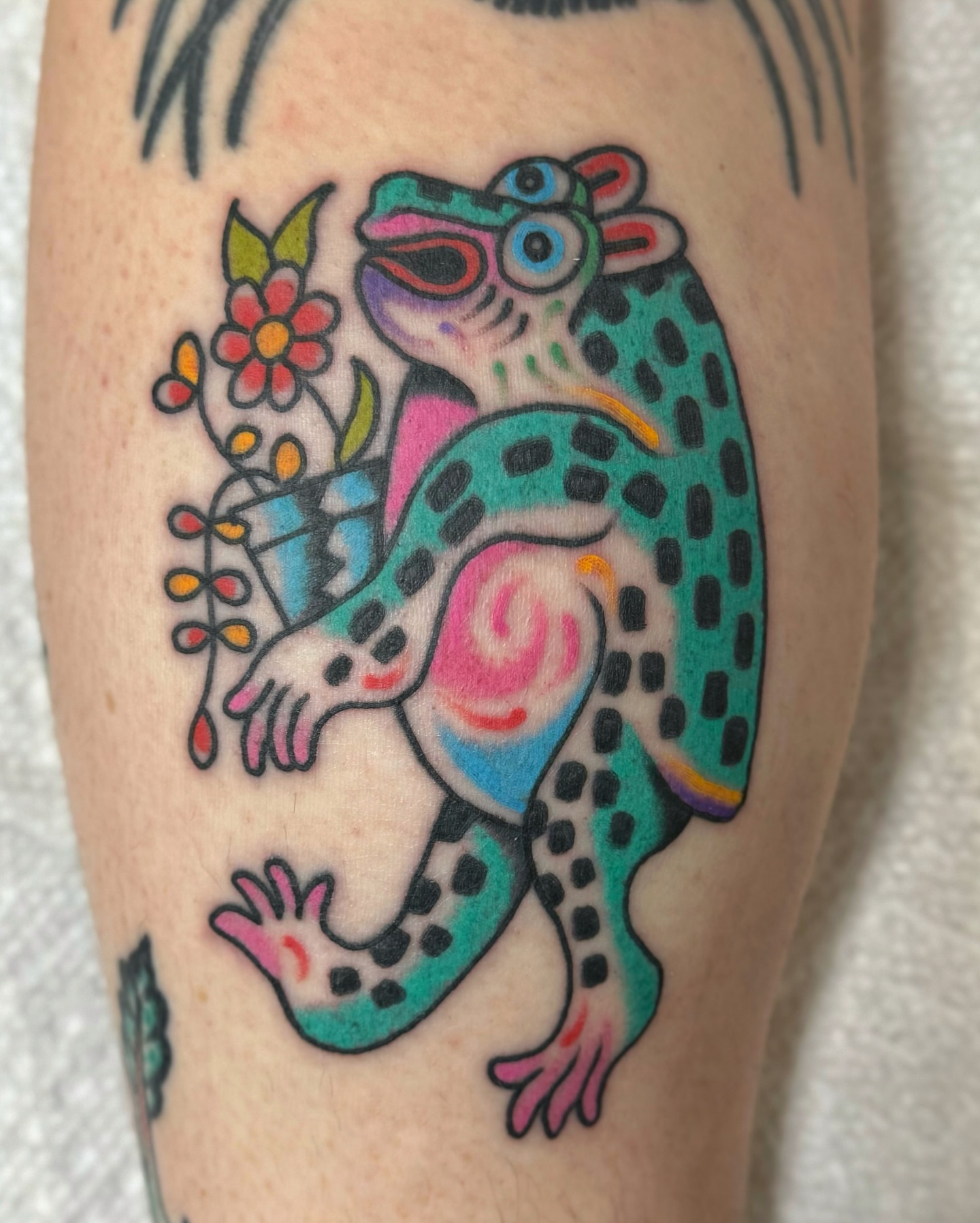Frog new school tattoo on the forearm by Joe tatum ~Tattoo~