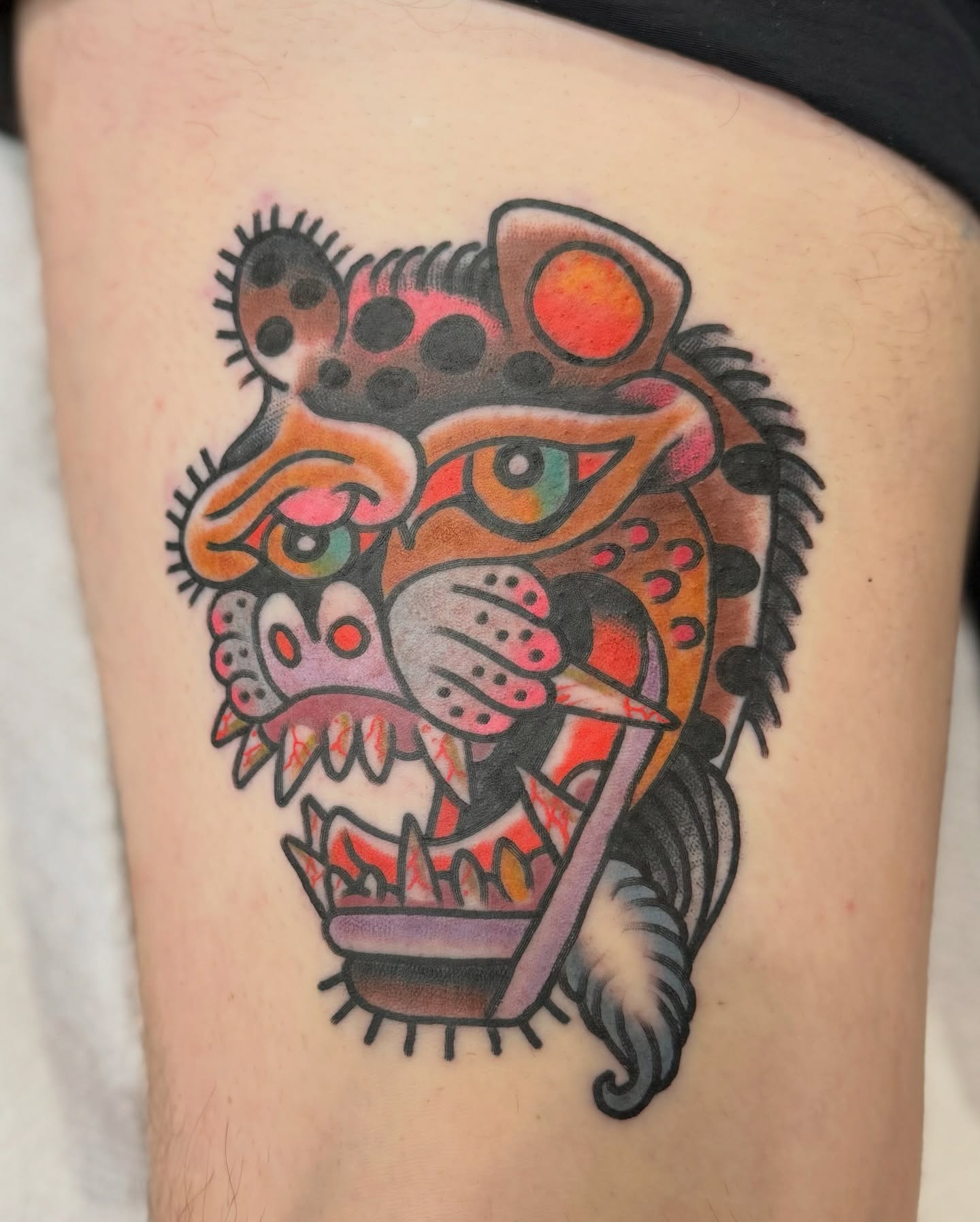 Jaguar American traditional tattoo on the thigh by Joe tatum ~Tattoo~