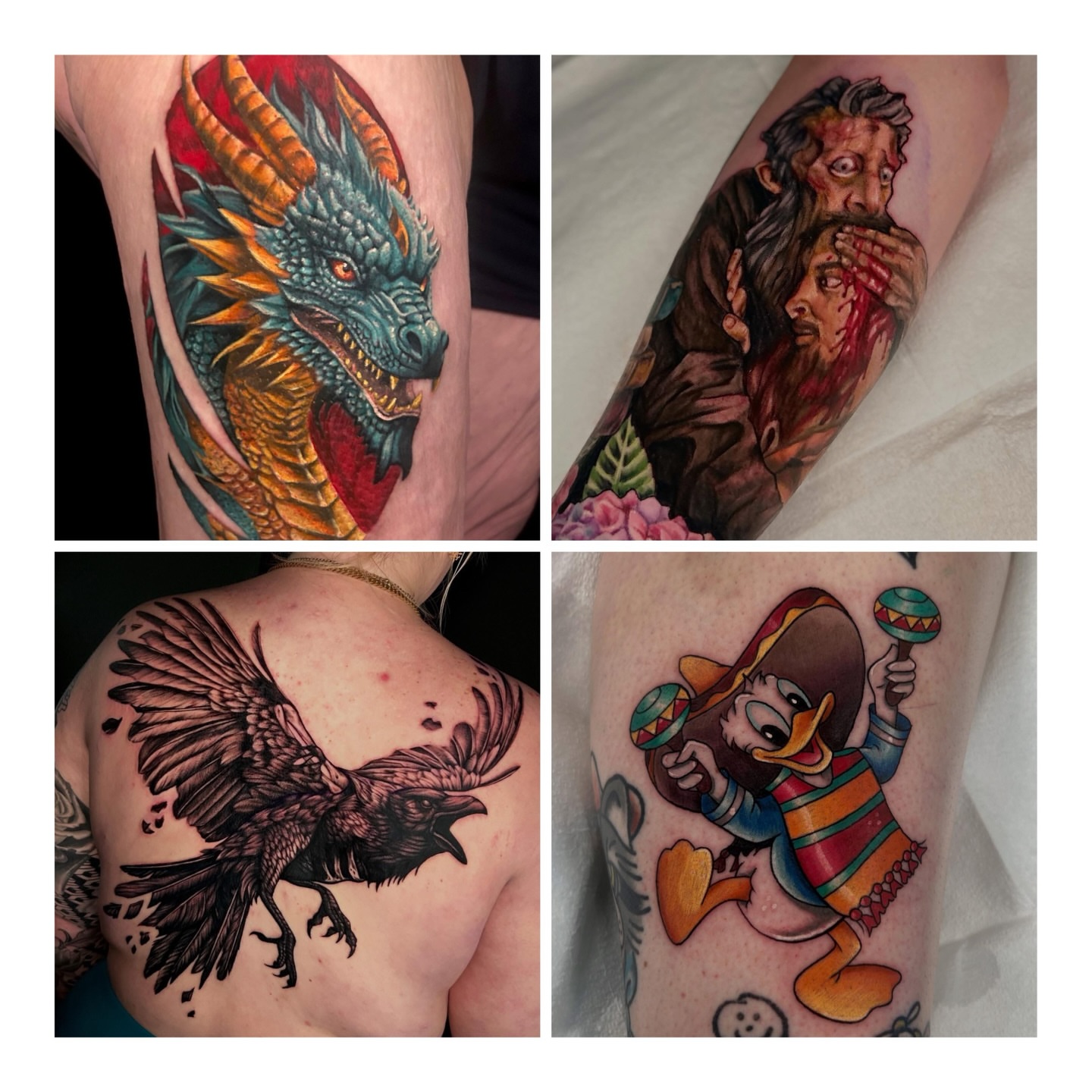 Dragon American traditional tattoo on the upper arm by Kim Goff - Special K