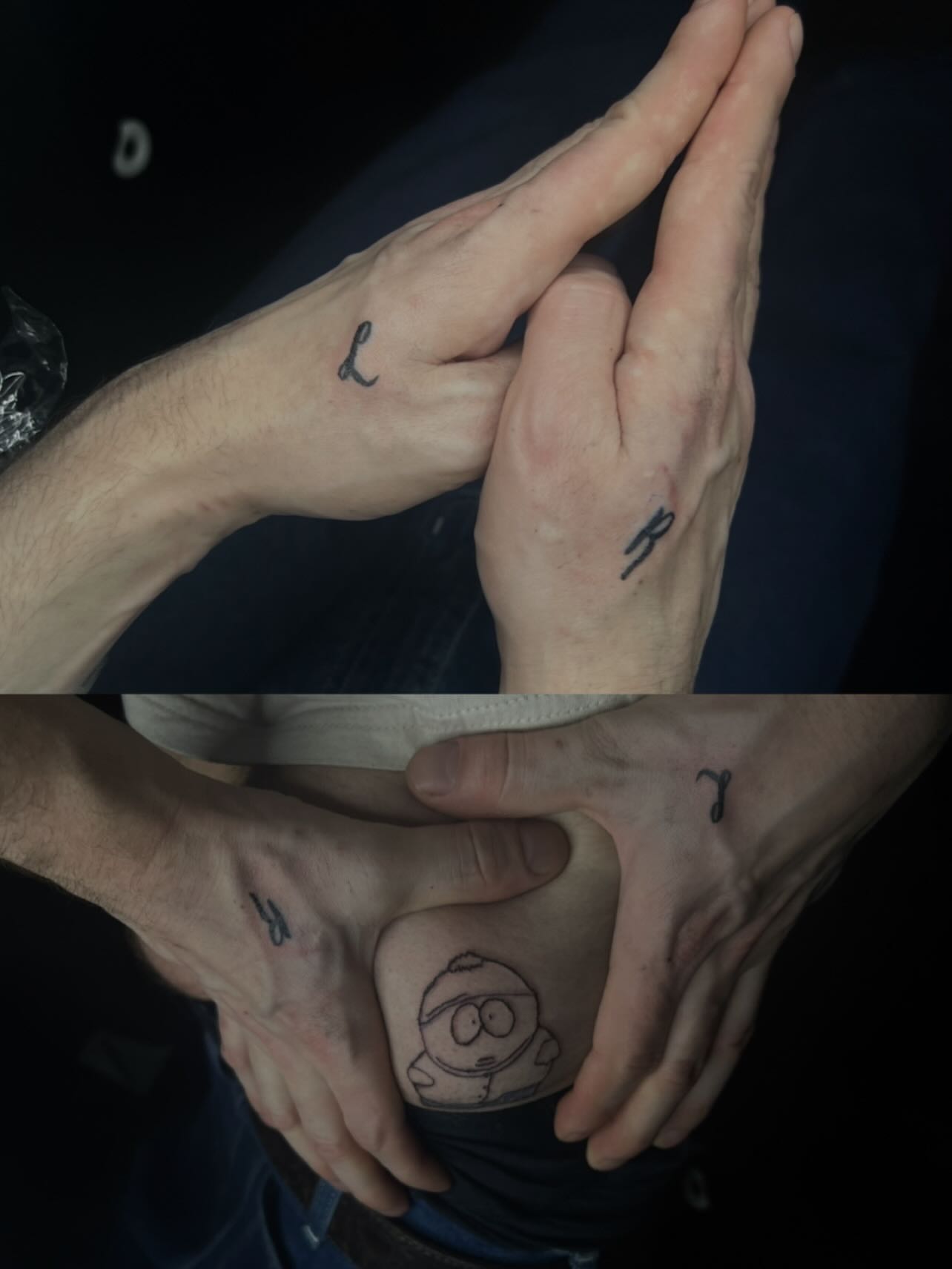 Cartoon character black and grey tattoo on the hand by @halfwit__
