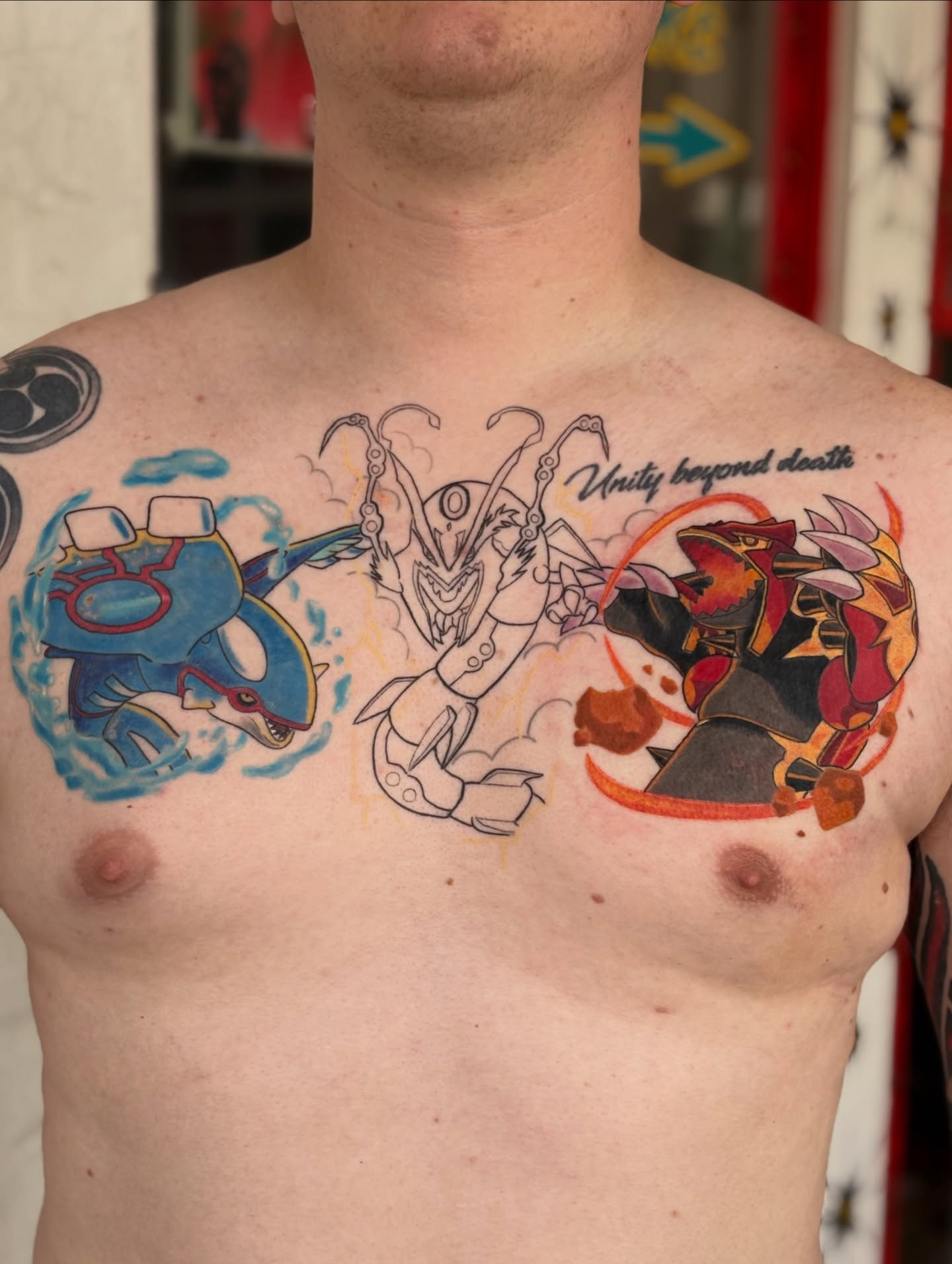 Pokémon characters anime tattoo on the chest by ✨Dani Jackson✨, New Orleans, Louisiana