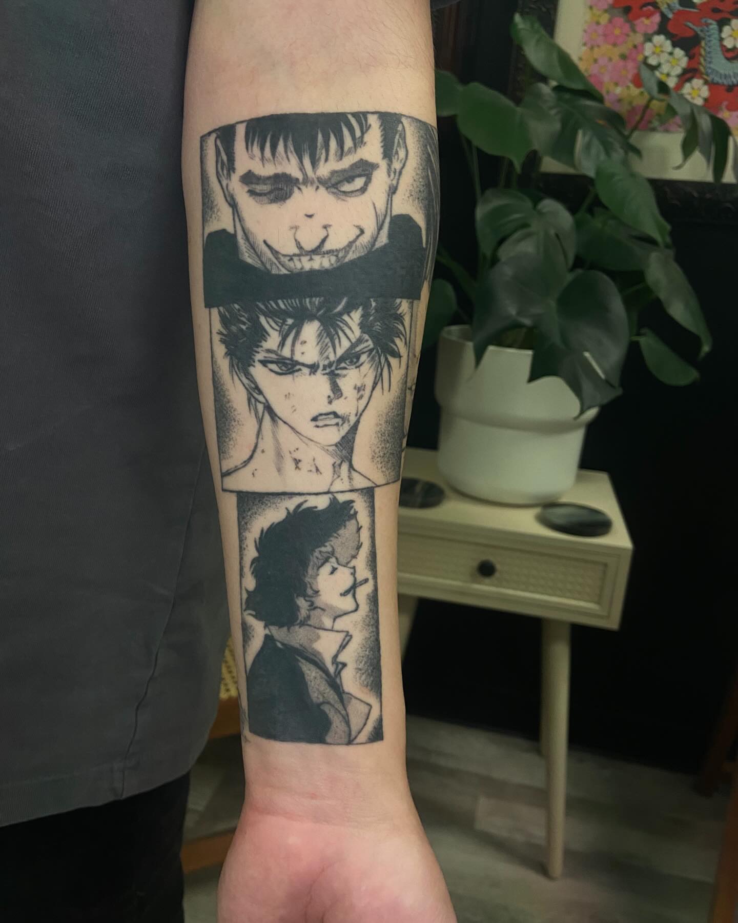 Anime characters dotwork tattoo on the forearm by Las Vegas Tattoo Artist π€ Nani