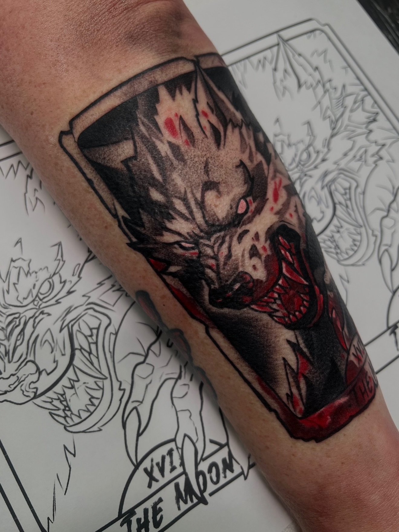 Wolf dark realism tattoo on the forearm by Jake lyon