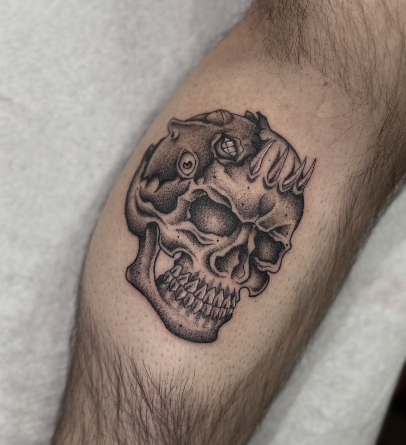 Tattoo by @welpfu — dotwork, black_and_grey