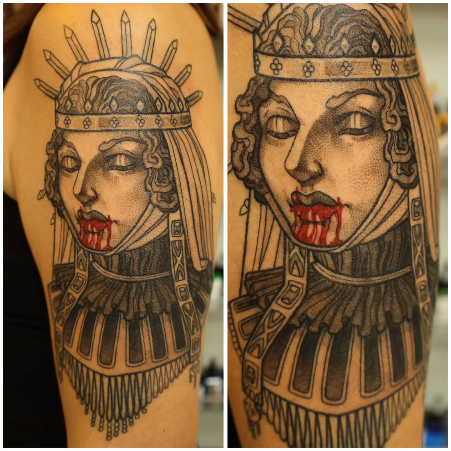 Ancient queen realism tattoo on the forearm by Whitney Tiedeman