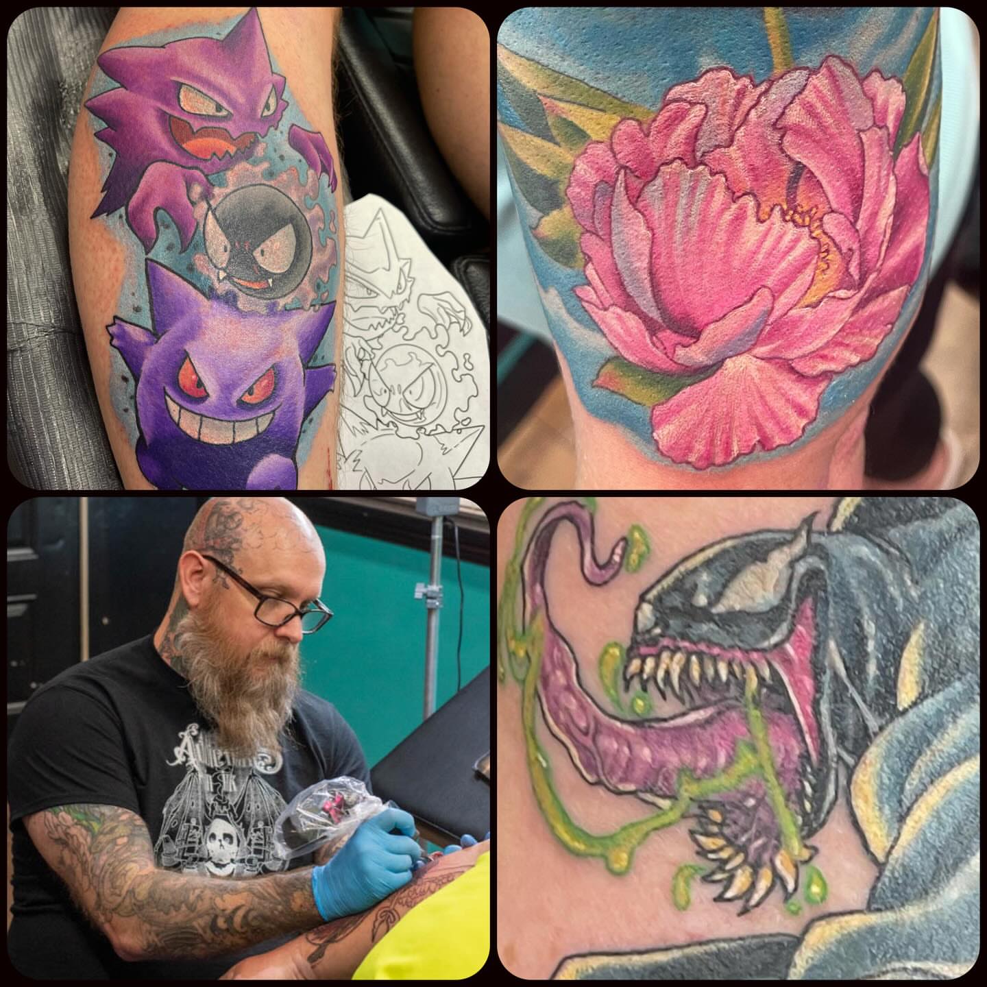 Gengar and Peony realism tattoo on the forearm by Bryan Parsons