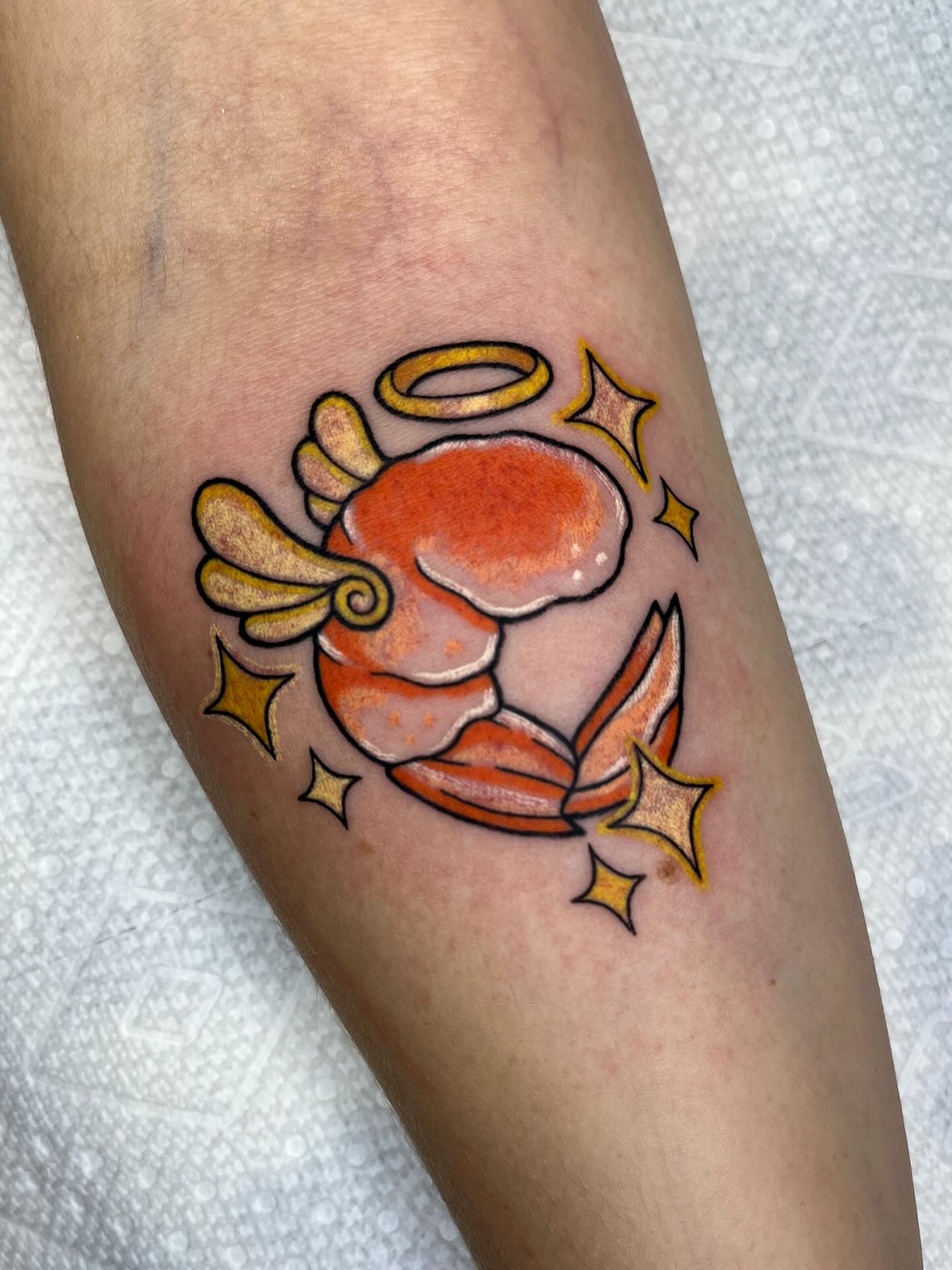 Crab new school tattoo on the forearm by Abby Brooks, Memphis, Tennessee