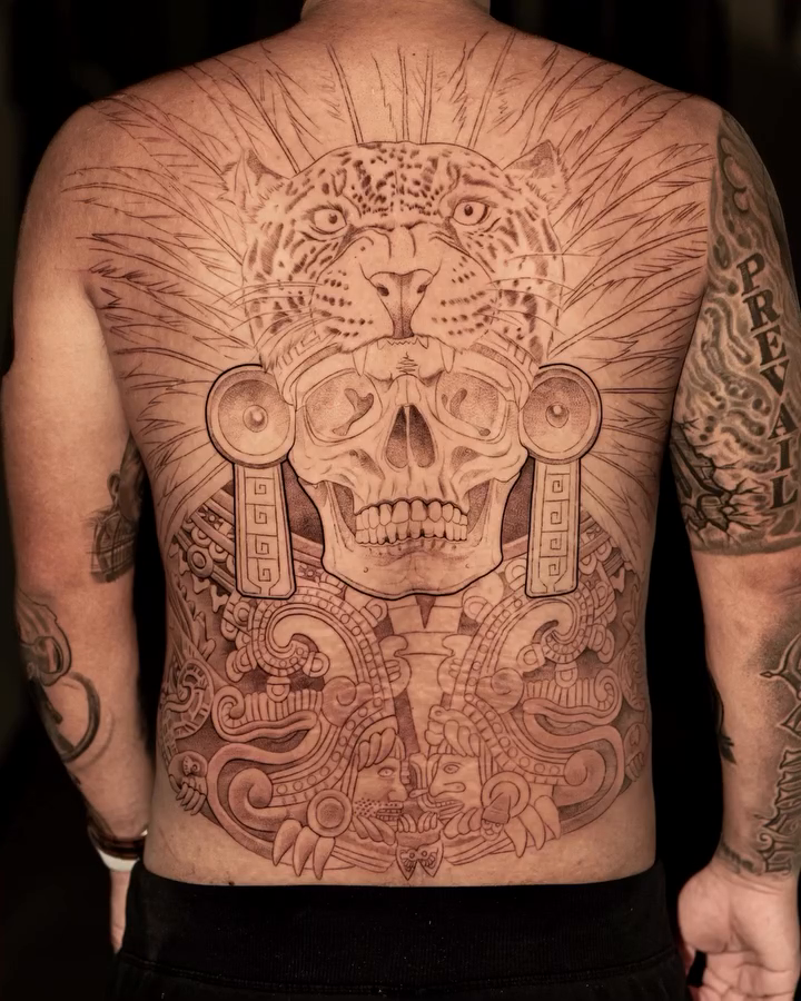 Skull and jaguar headdress japanese irezumi tattoo by John Perez