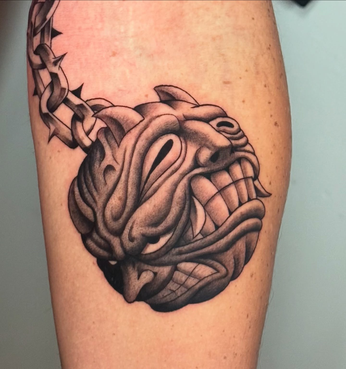 Tattoo by @_lazy.bones_ — black_and_grey