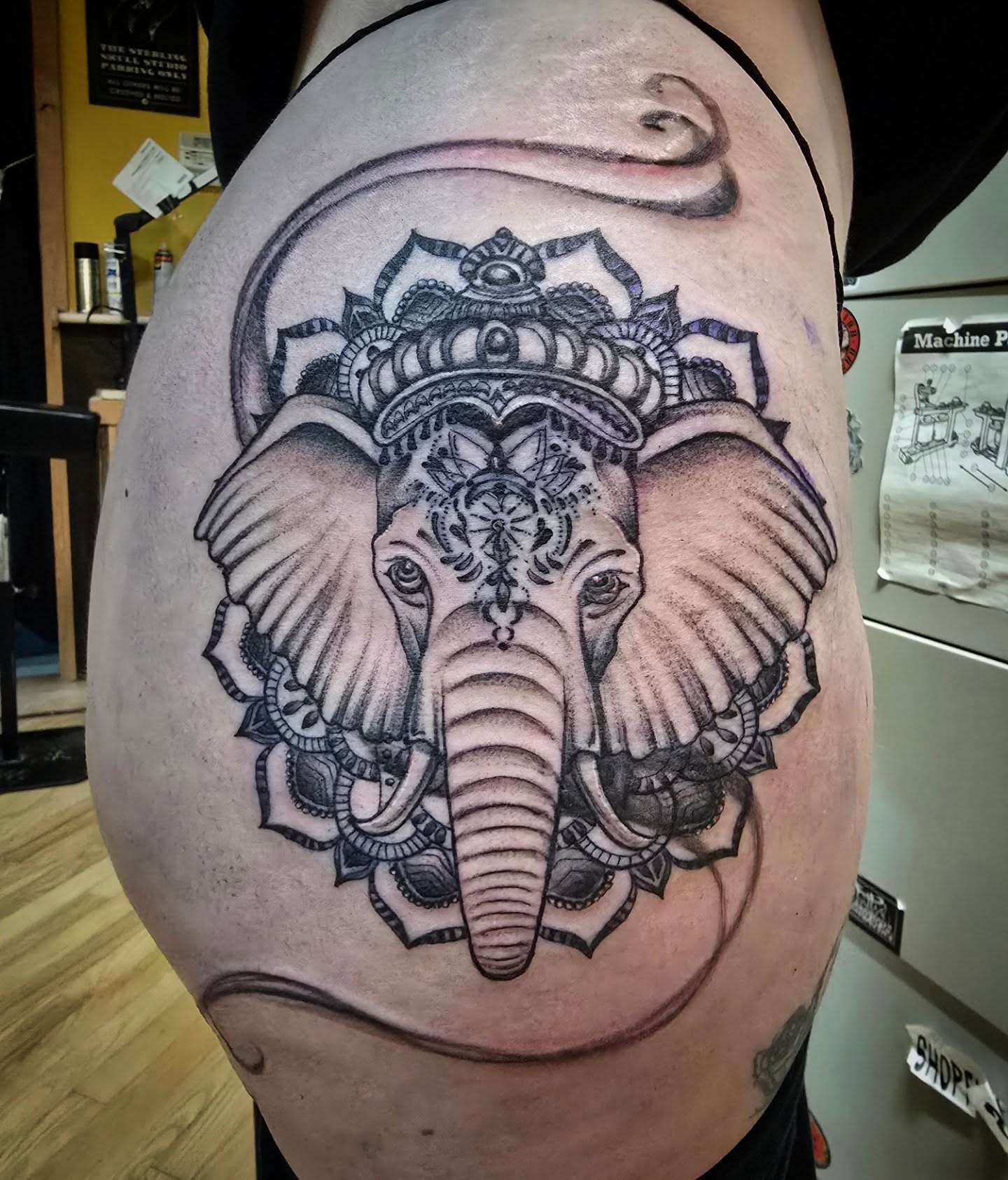 Tattoo by @tatpandaink — black_and_grey, ornamental