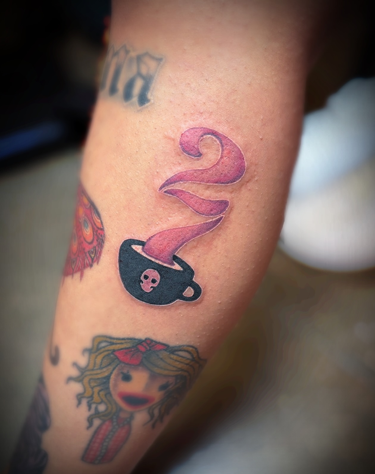Smoking teacup surrealism tattoo on the forearm by Kbryanttattoos, Ohio City, Ohio