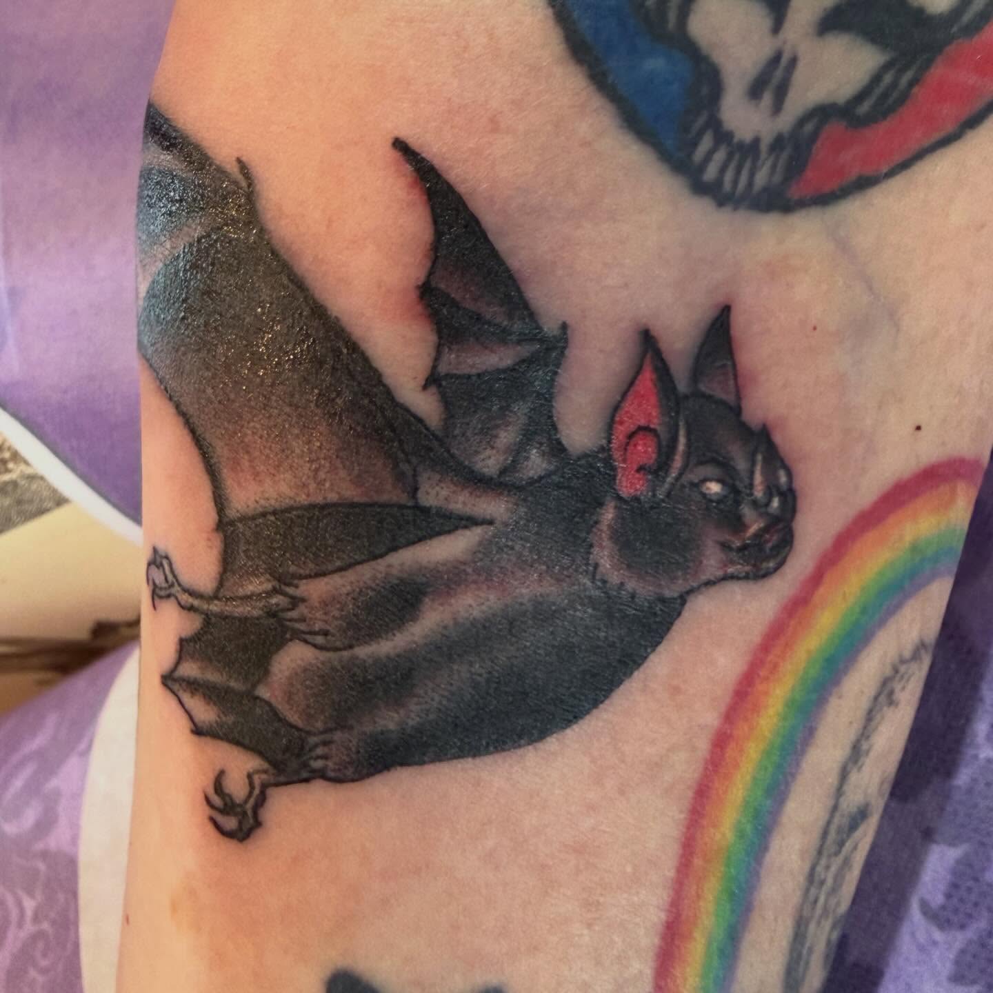 Bat realism tattoo on the forearm by Laura Saadati Kepper