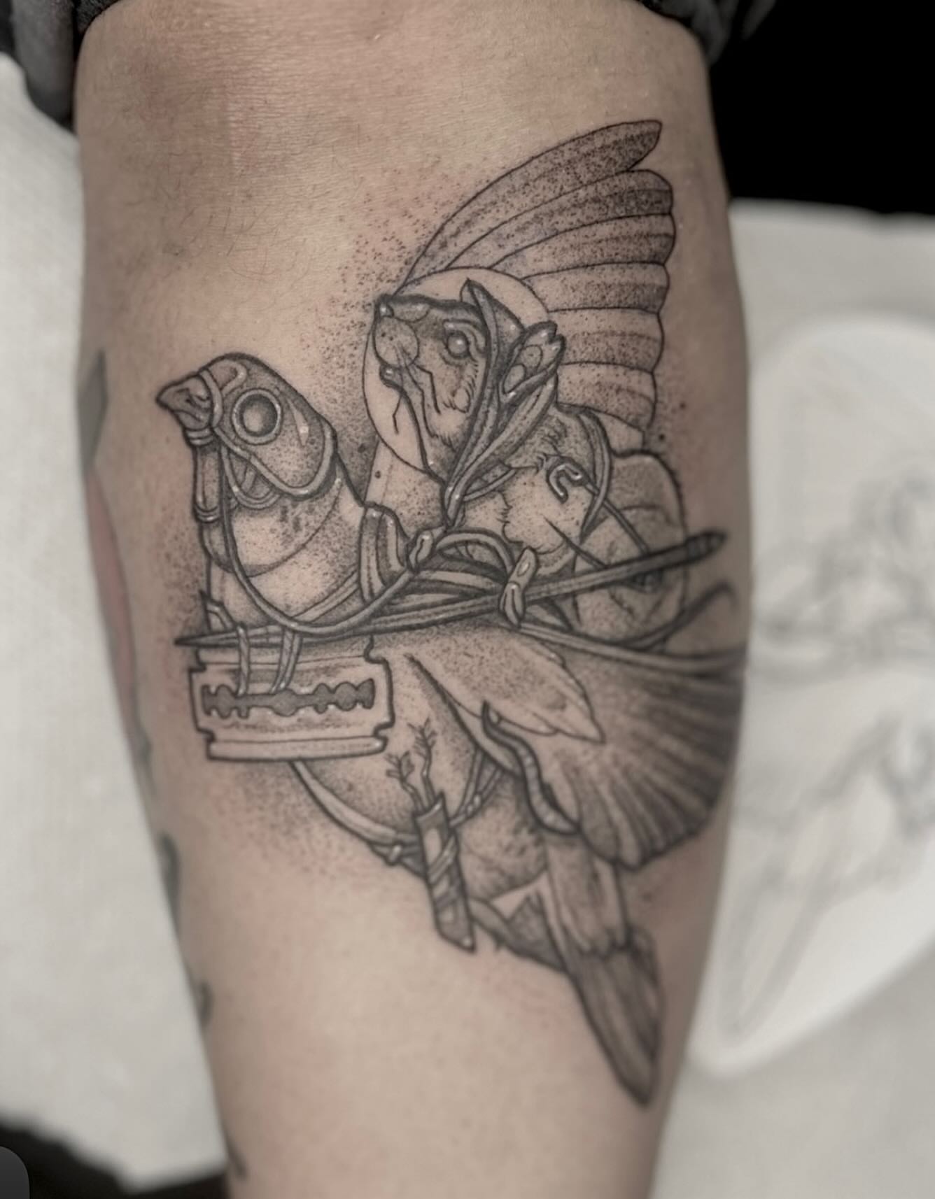 Tattoo by @lovelytattooing — dotwork, black_and_grey
