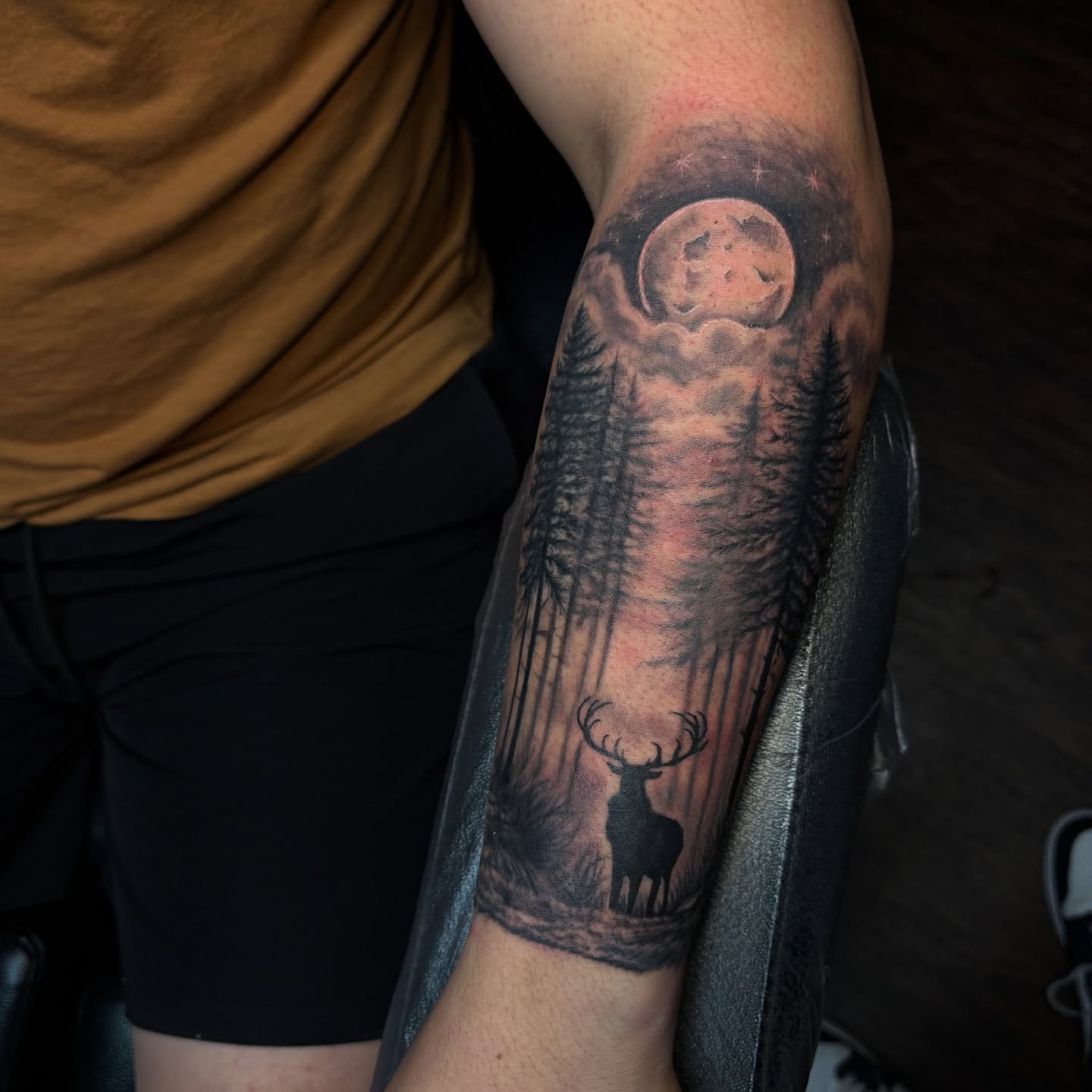 Deer in forest realism tattoo on the forearm by Terik Whittaker