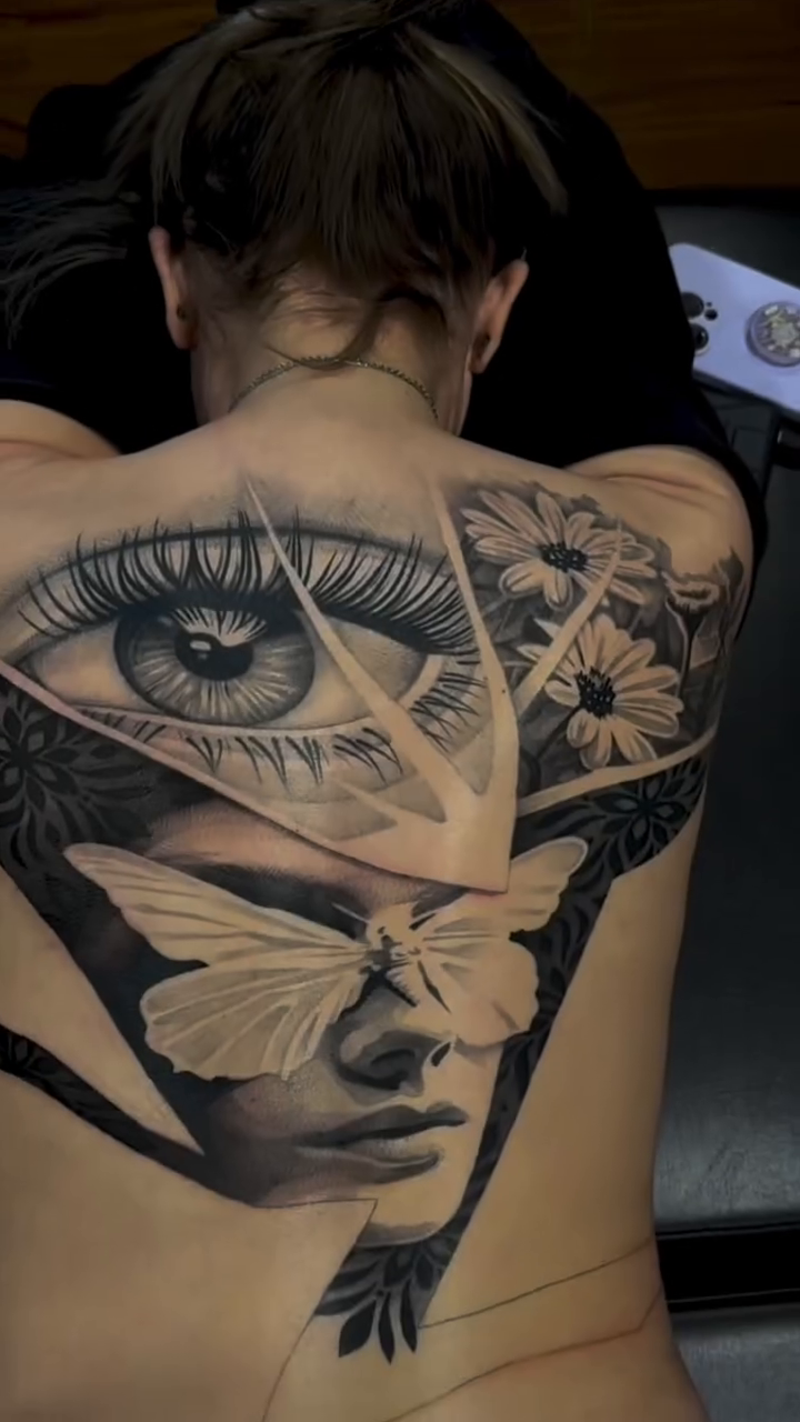 Surreal eye and butterfly realism tattoo by Elijah Forster - Nashville Tattoo Artist
