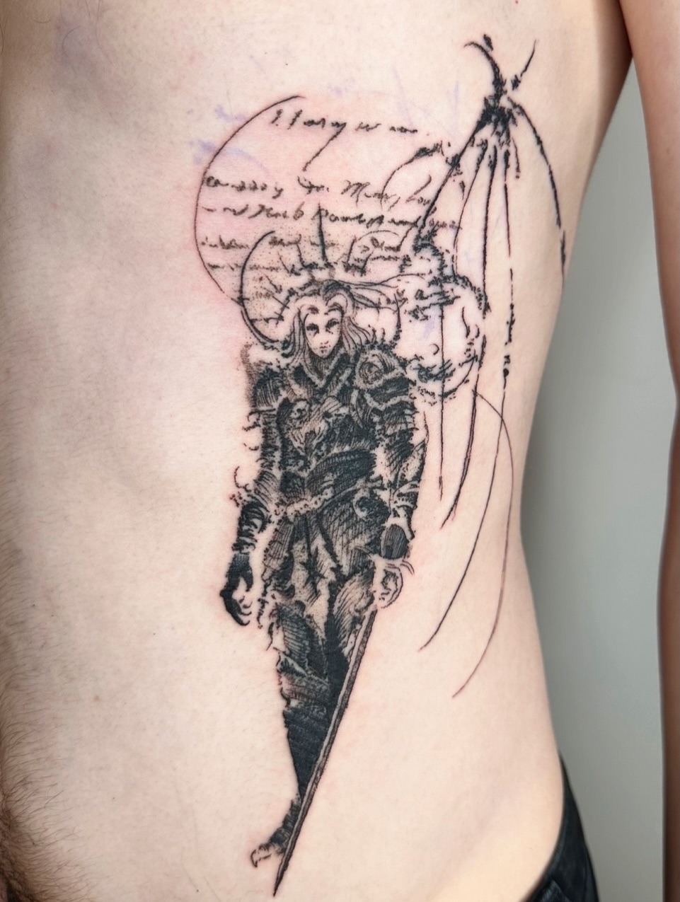 Warrior with sword realism tattoo on the ribs by πΈππππππ