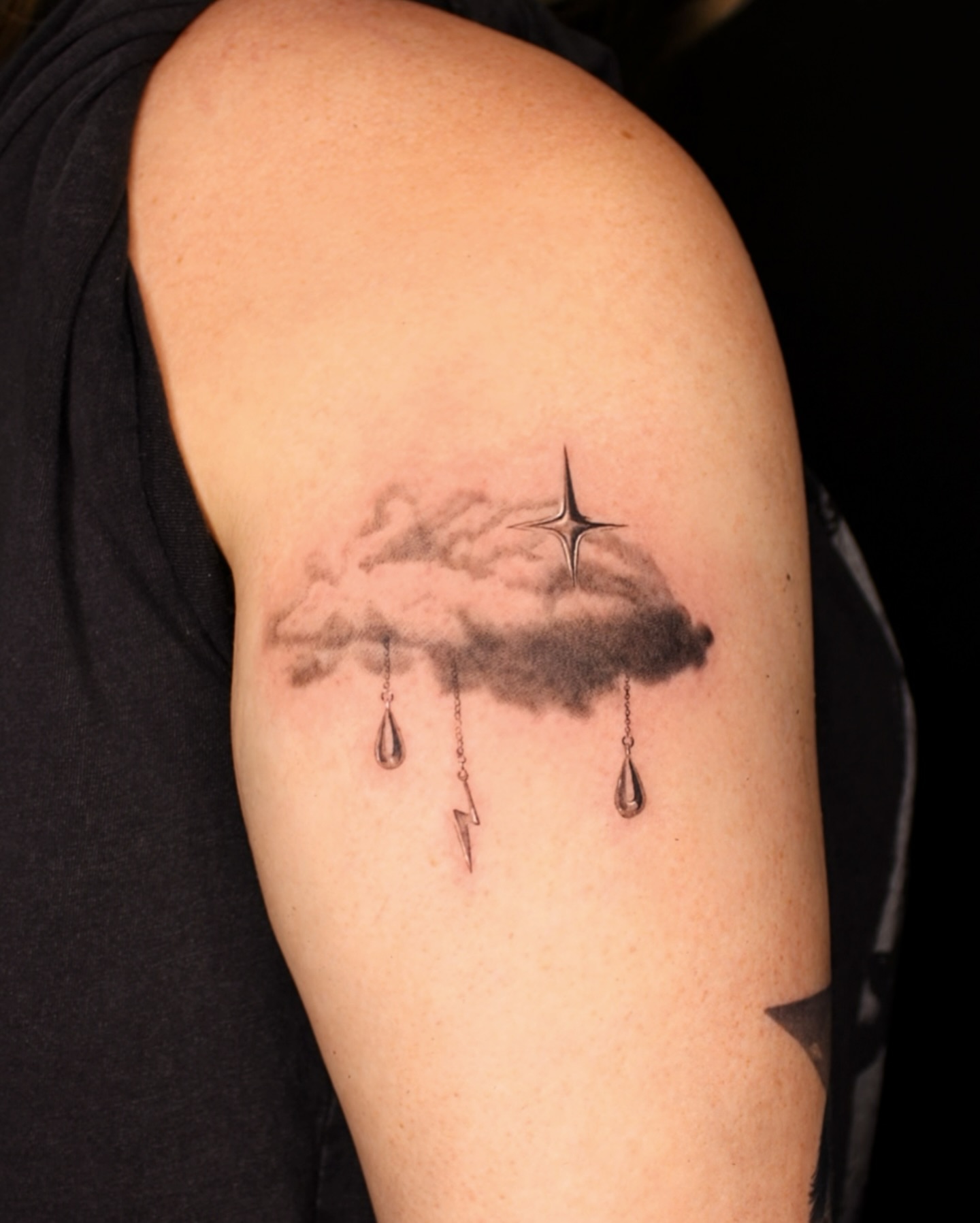Cloud with raindrops realism tattoo on the shoulder by ππ²π§π§ ππ’π₯πππ« (π©π¦