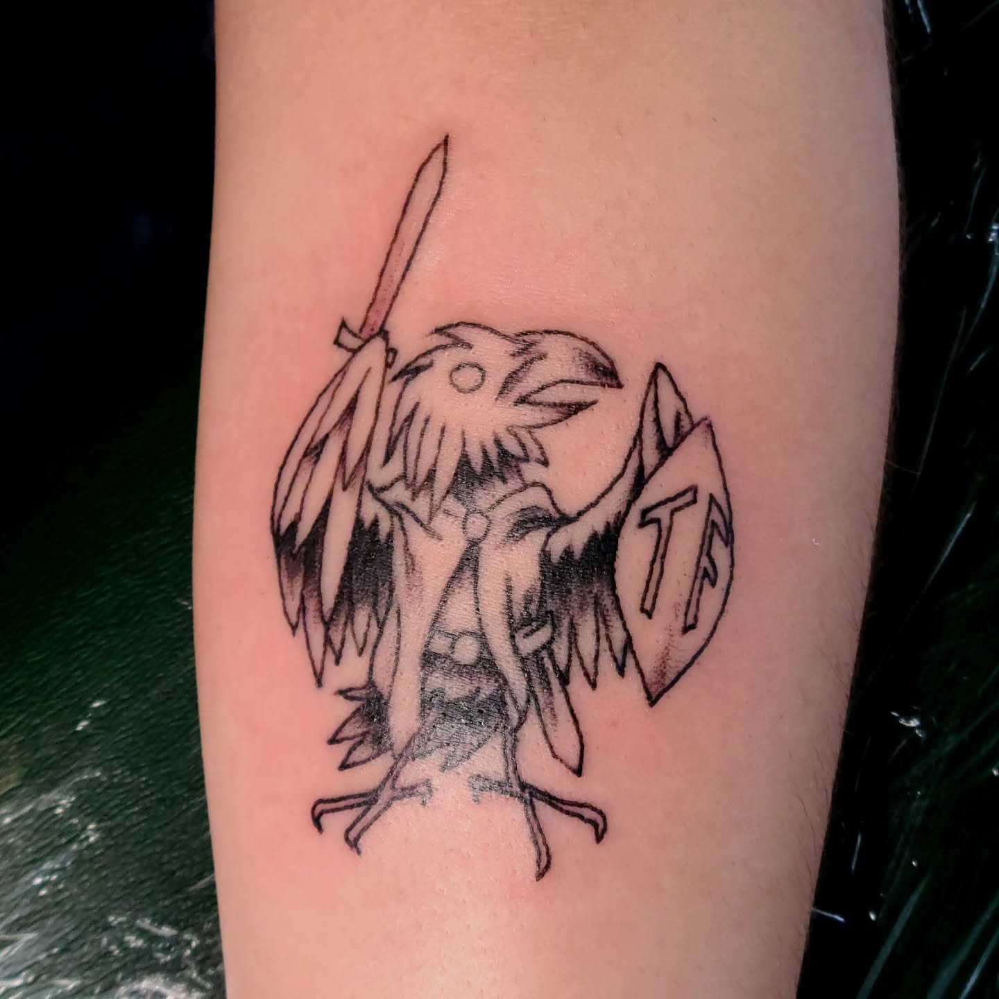 Raven warrior black and grey tattoo on the forearm by Adam Lunoe, Seattle, Washington