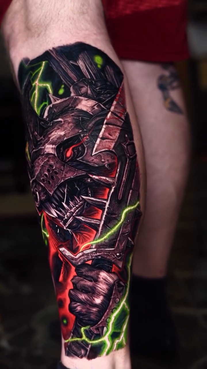 Mechanical dragon head realism tattoo by Jake Ross, Mentor, Ohio