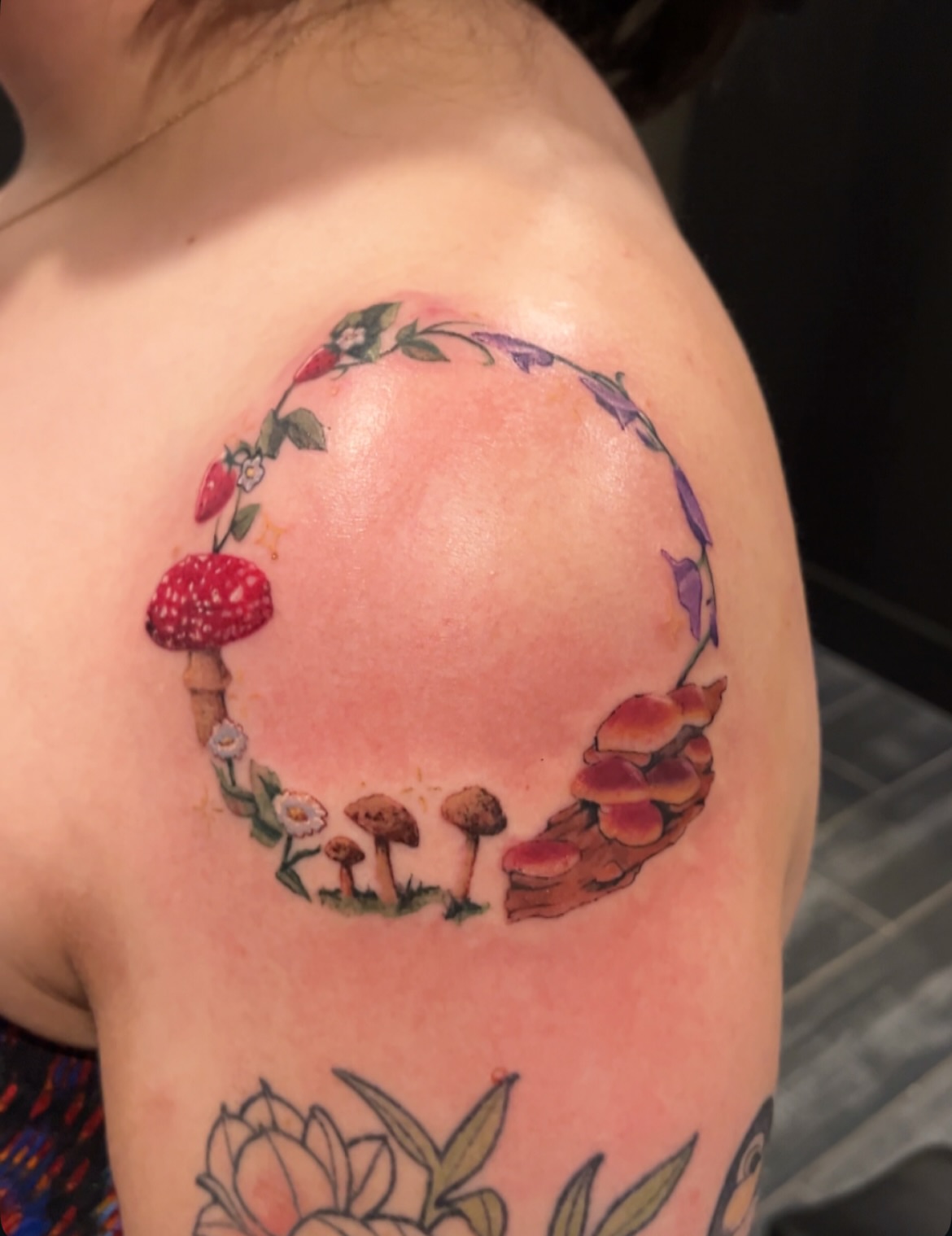 Mushroom wreath watercolor tattoo on the shoulder by β¨ ππ π₯π ππππ₯π β¨Tattoo Studio
