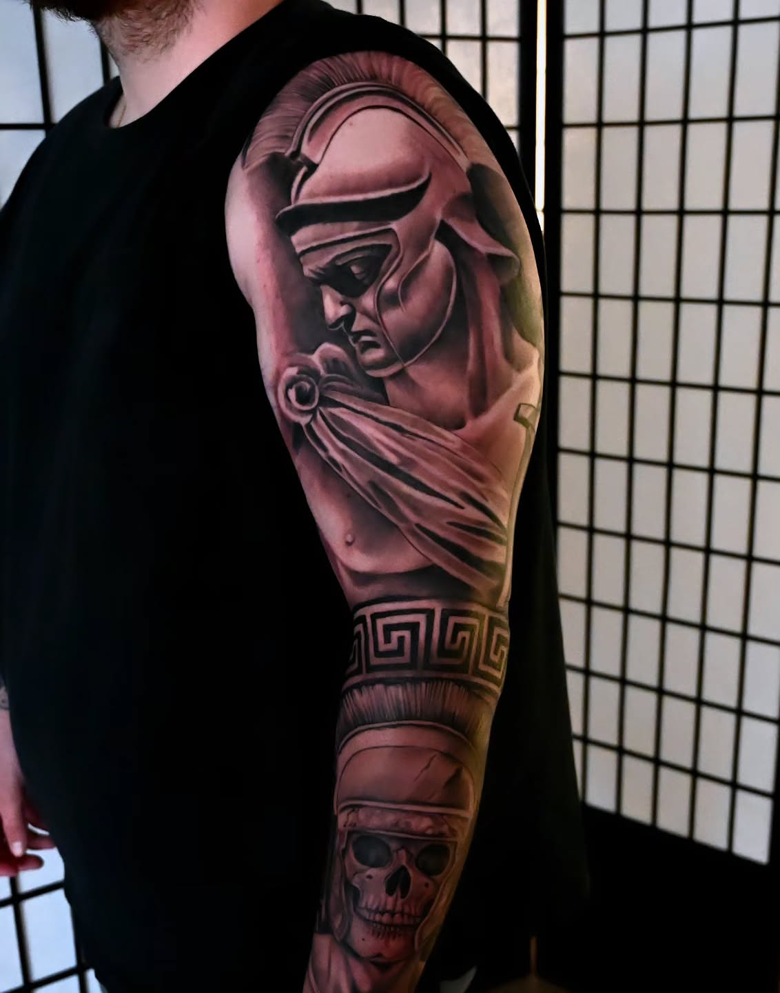 Ancient warrior realism tattoo on the forearm by Michael ORegan