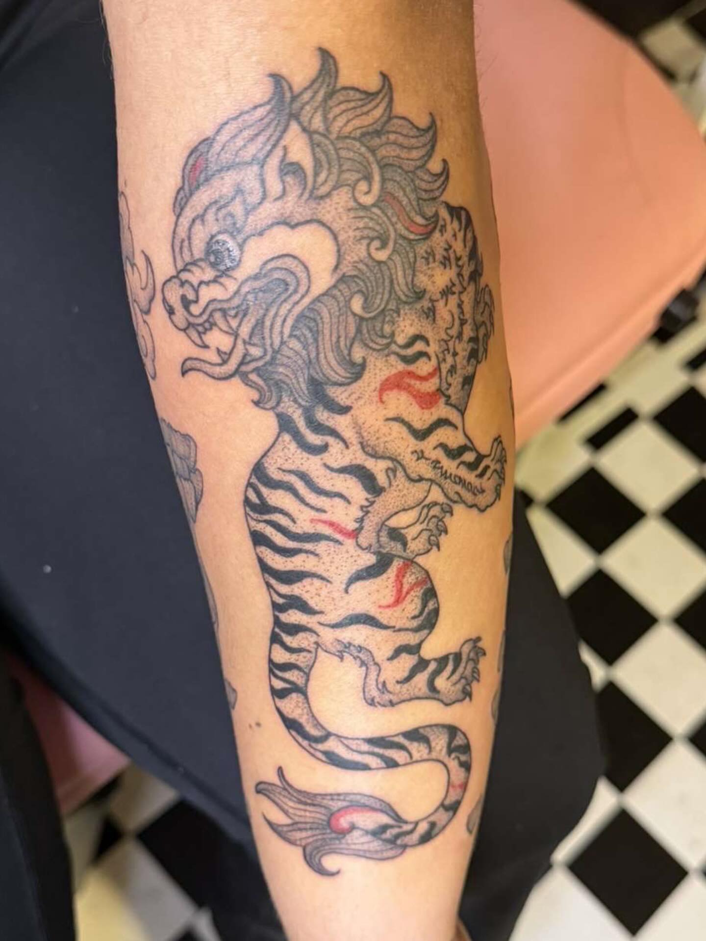 Dragon dotwork tattoo on the forearm by Gabs Borderline Tattoos βπΌ