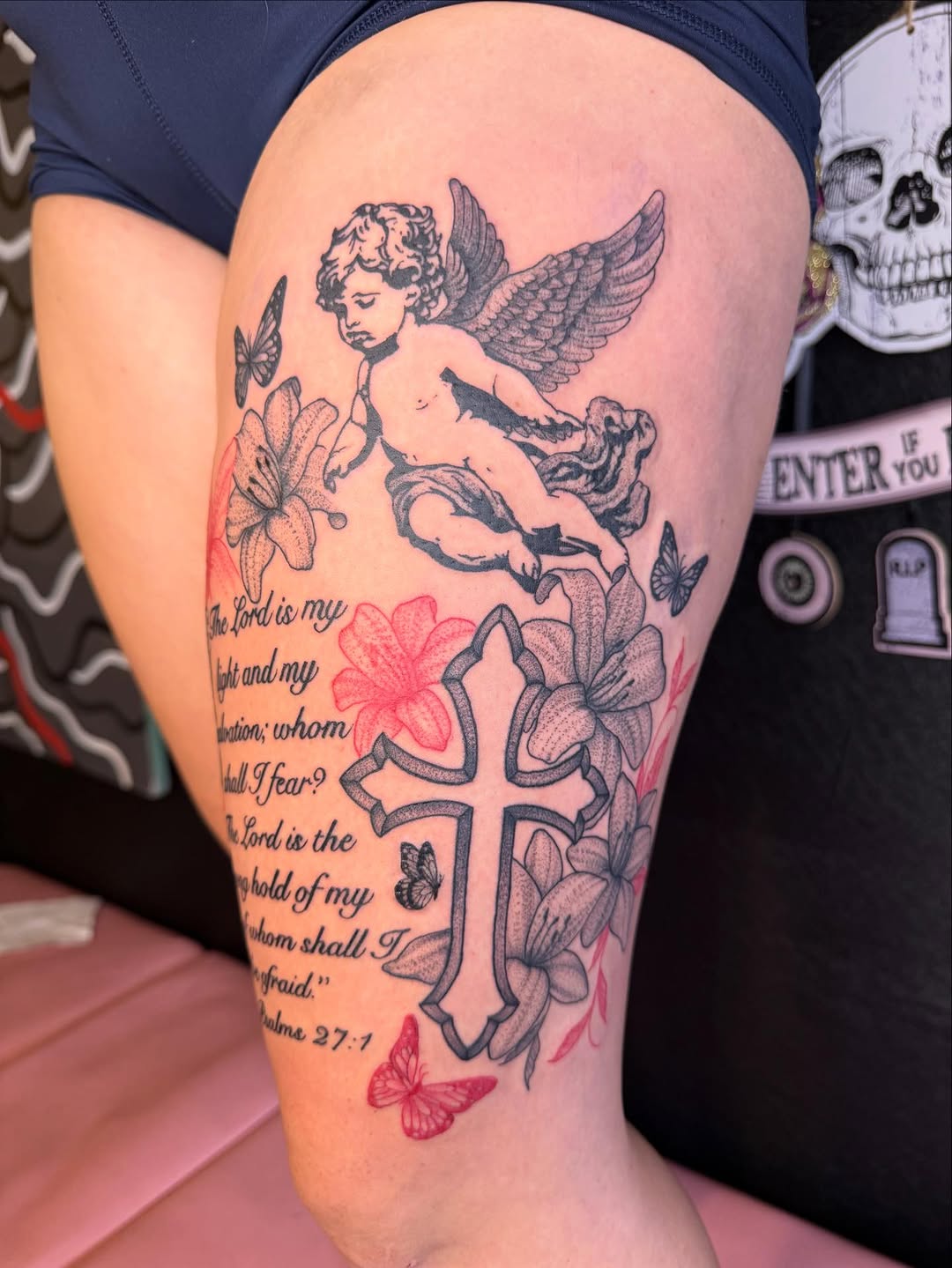 Tattoo by @gabsborderlinetats โ black_and_grey, lettering_script