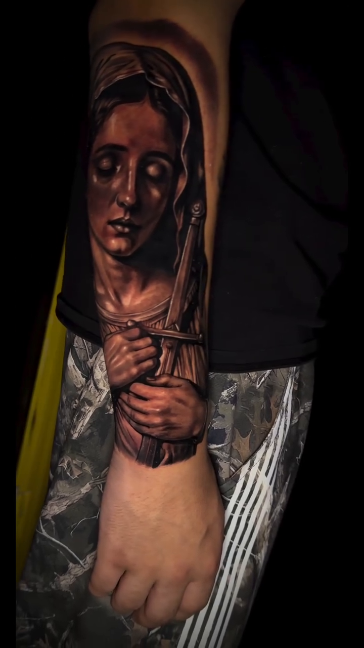 Religious figure realism tattoo by π΅ππππ πΏπππππ, Houston, Texas