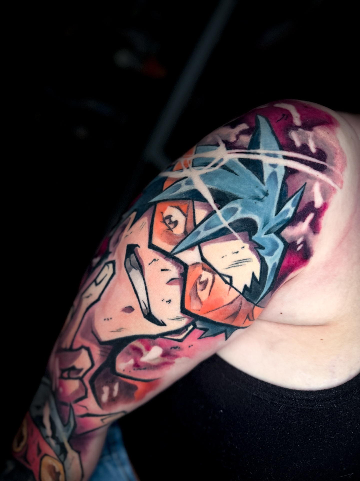 Anime character geometric tattoo on the shoulder by Anime