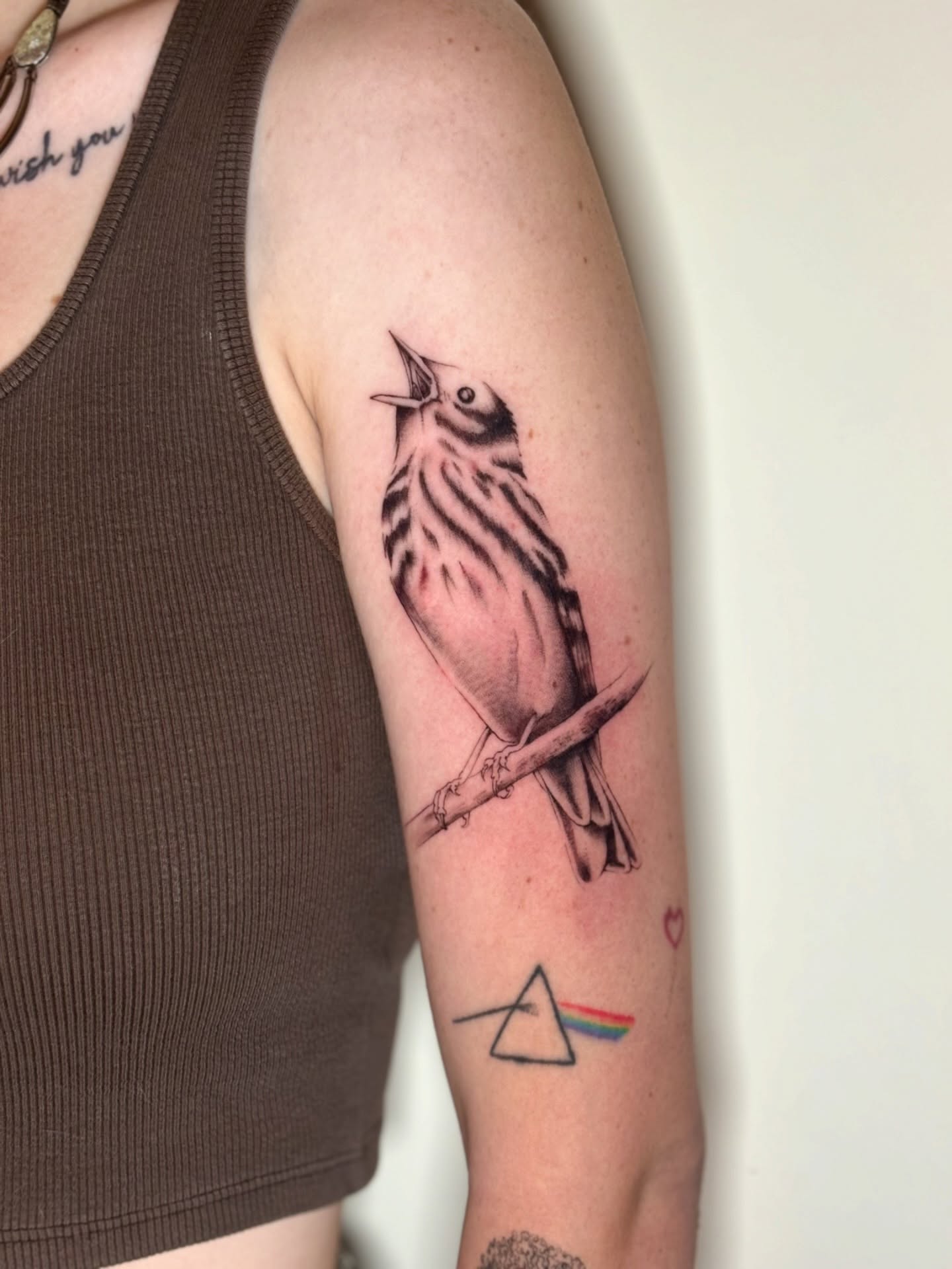 Bird black and grey tattoo on the forearm by Jojo Rose ✨ Denver Tattoo Artist