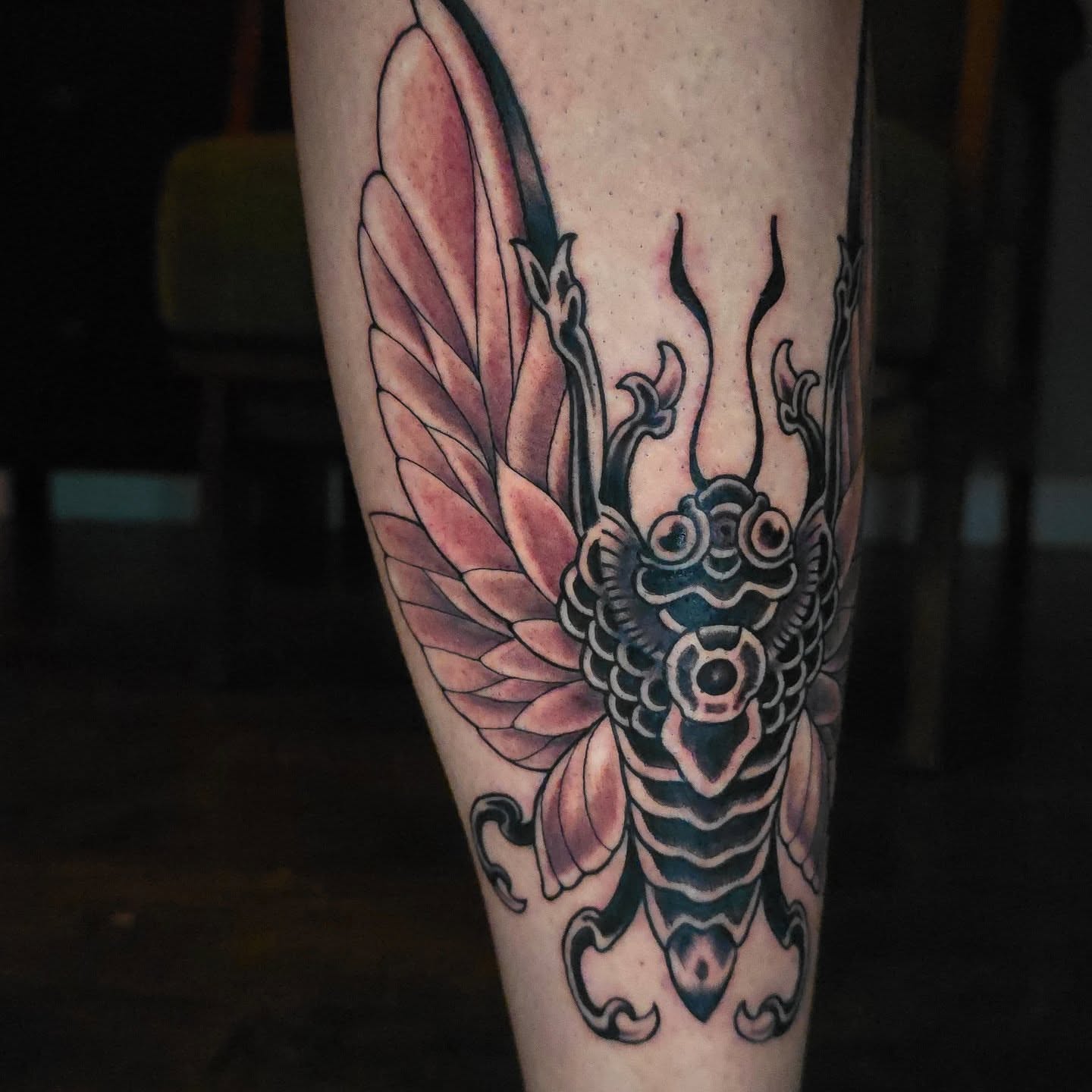 Insect geometric tattoo on the forearm by Joseph Jeffers