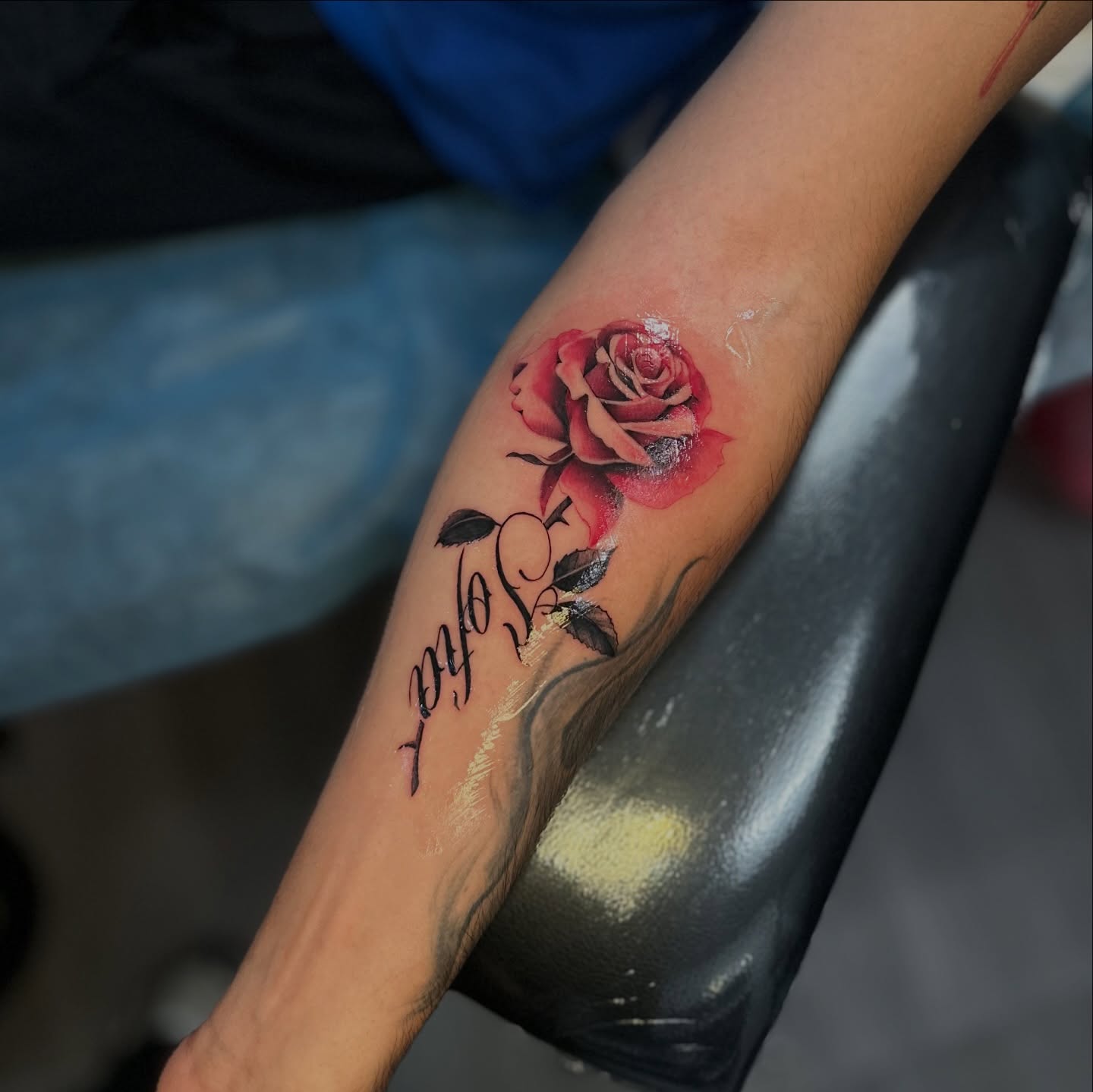 Rose realism tattoo on the forearm by mssinderella