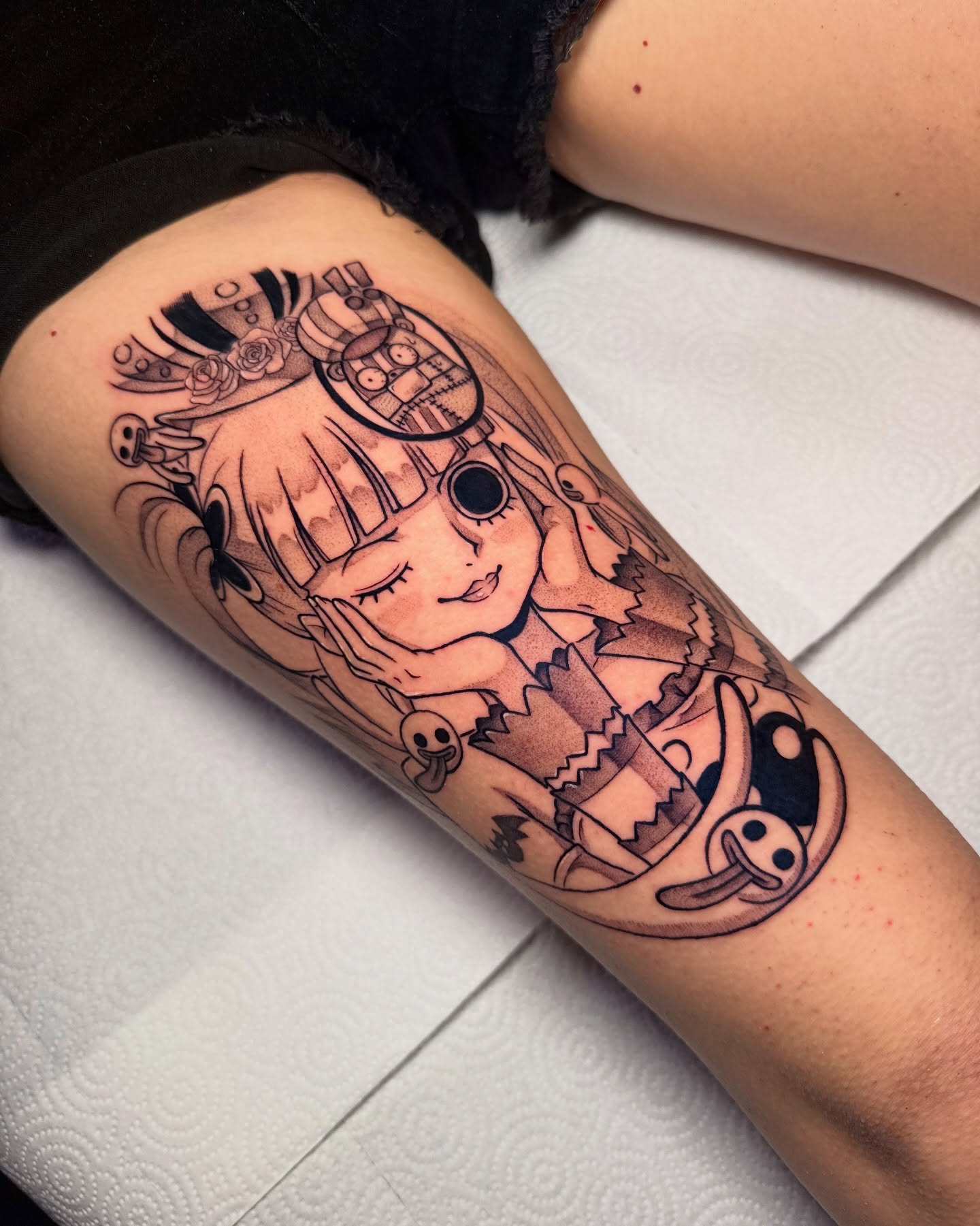 Tattoo by @create.inks — anime, dotwork