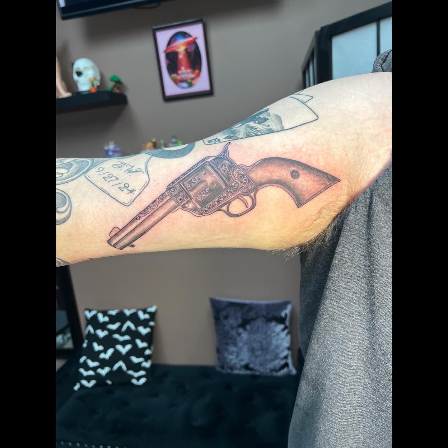 Tattoo by @artbydollface — black_and_grey