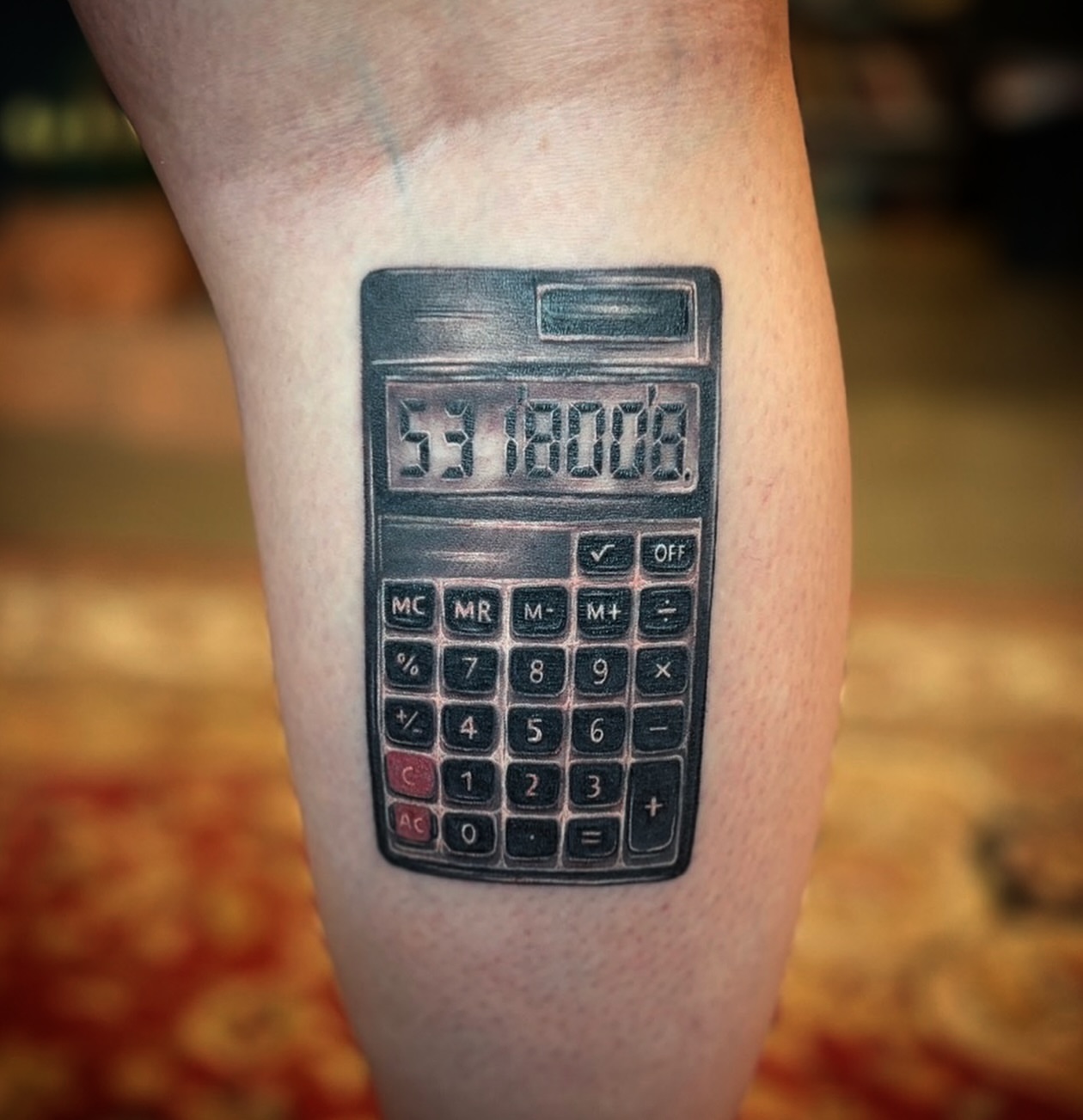 Calculator black and grey tattoo on the forearm by Kbryanttattoos, Ohio City, Ohio
