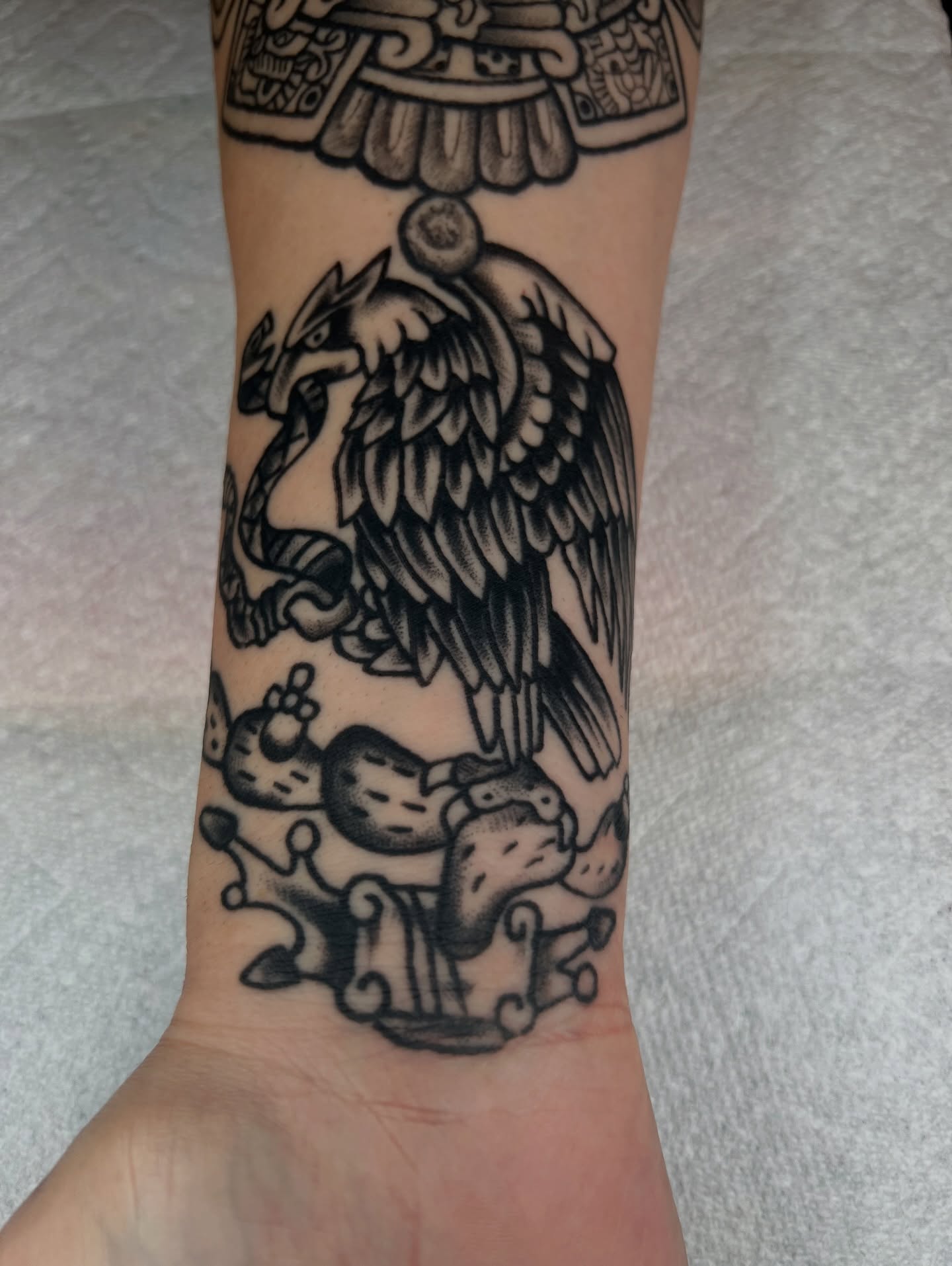 Eagle and serpent American traditional tattoo on the forearm by Like A Horse Corral