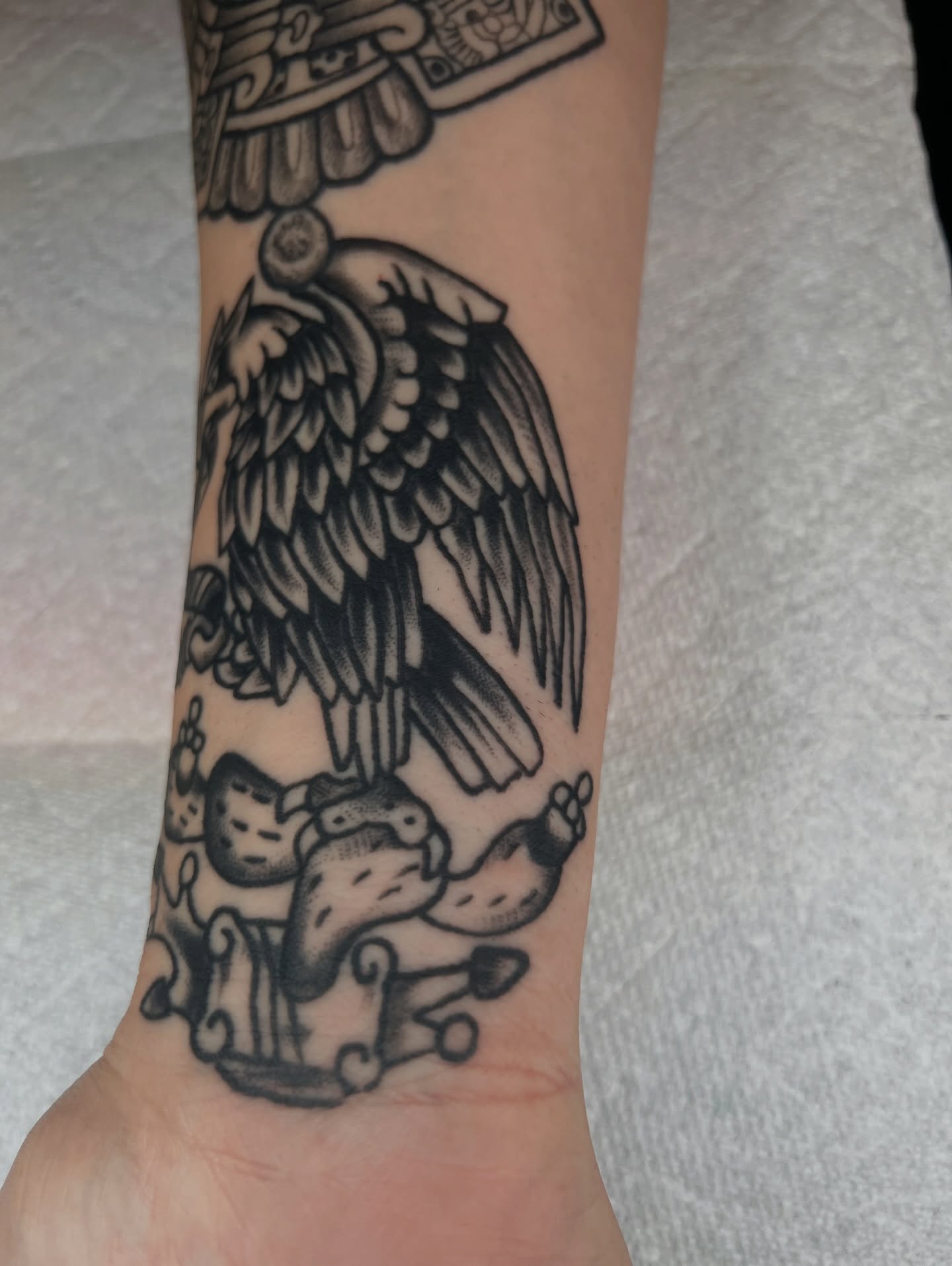 Eagle and serpent American traditional tattoo on the forearm by Like A Horse Corral