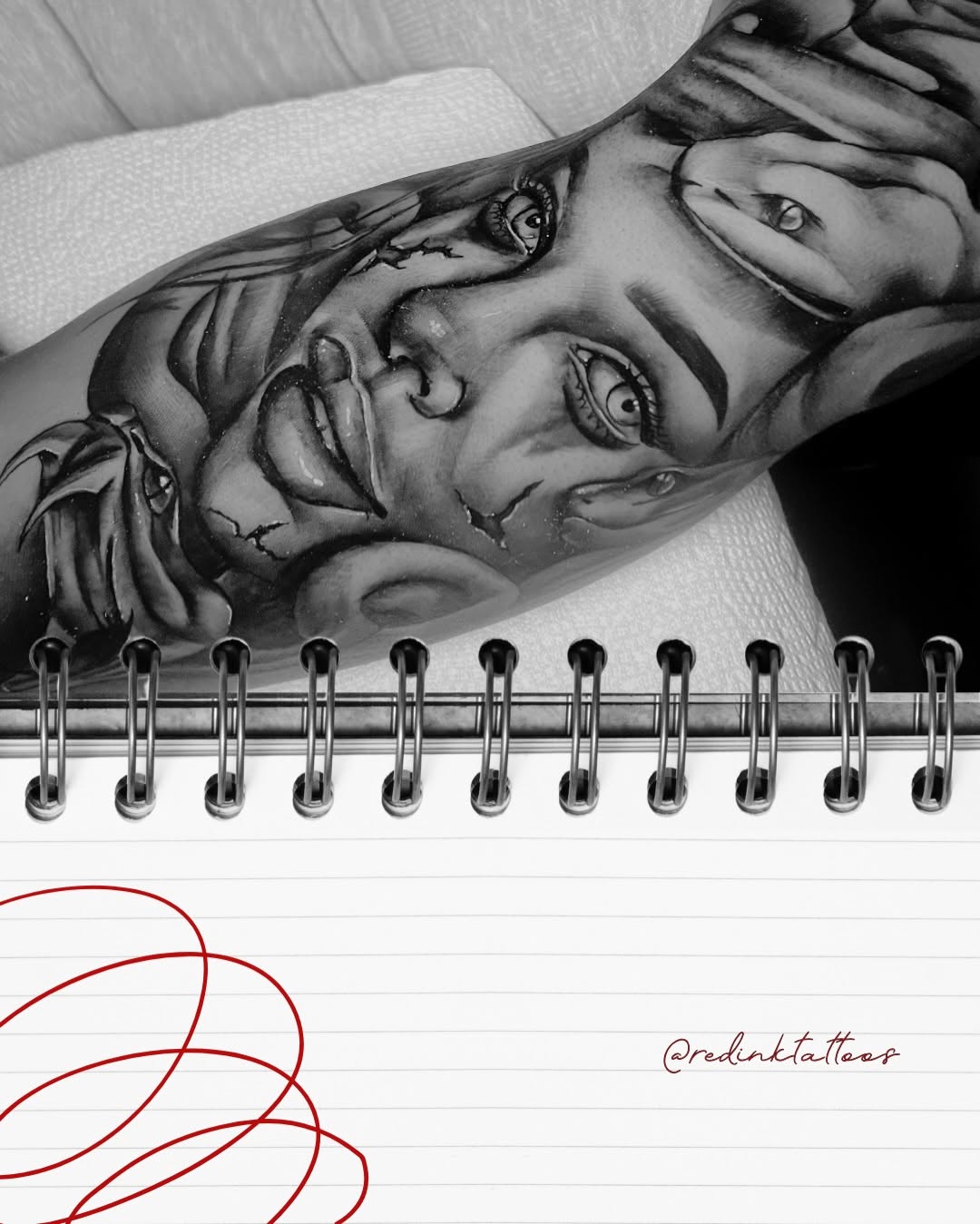 Tattoo by @redinkdtattoos — realism, dark_realism