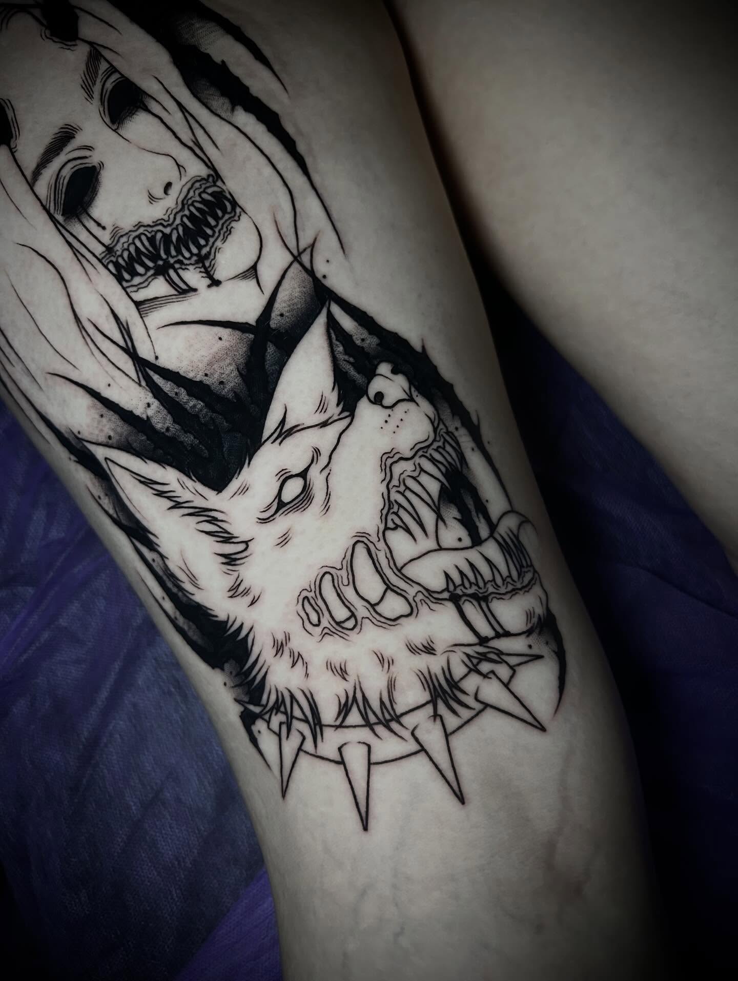 Wolf black and grey tattoo on the forearm by Heaven Arianna