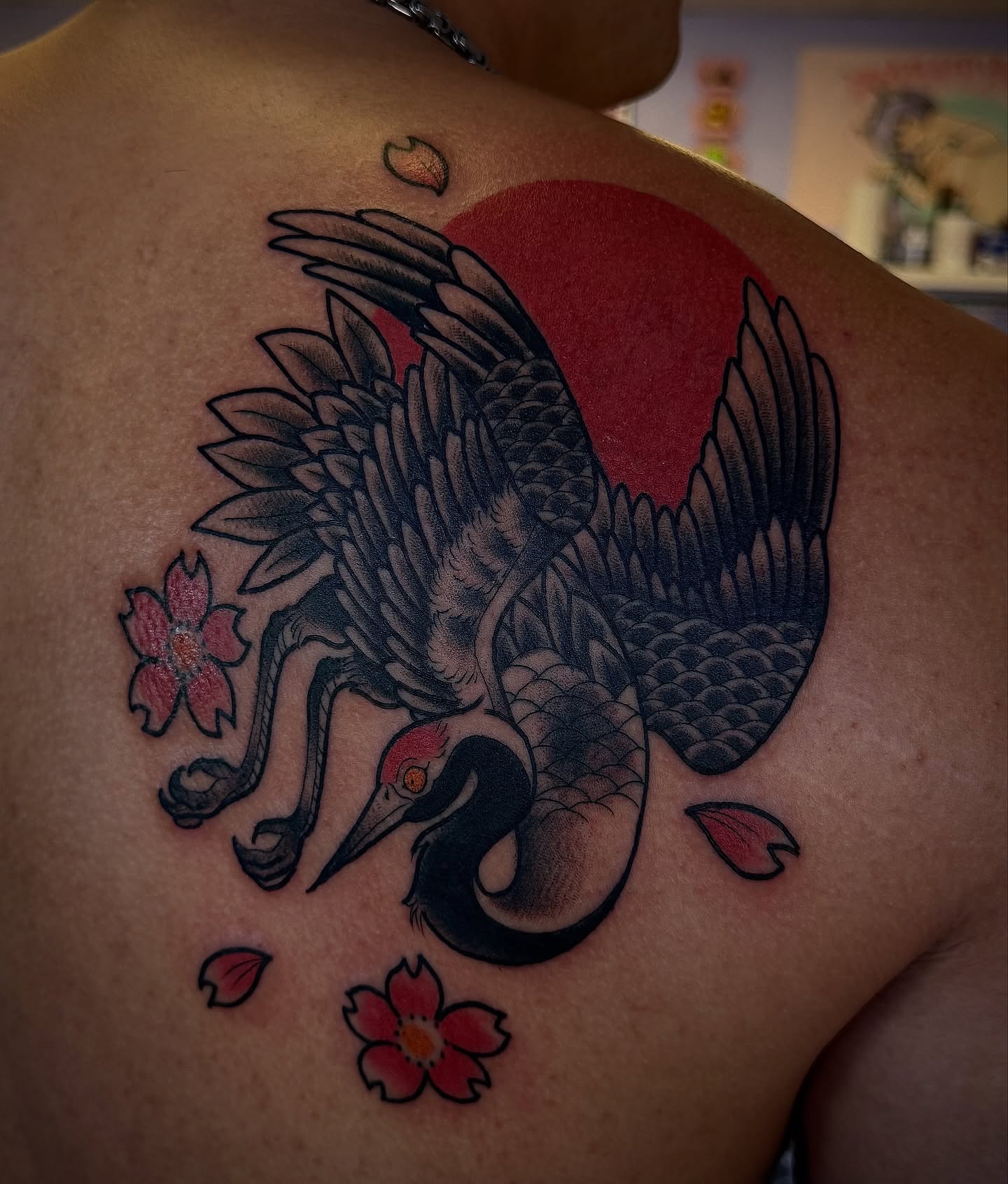 Japanese crane japanese irezumi tattoo on the shoulder by ♡𝕄𝕒𝕜𝕒𝕪𝕝𝕒♡, Colorado Springs, Colorado