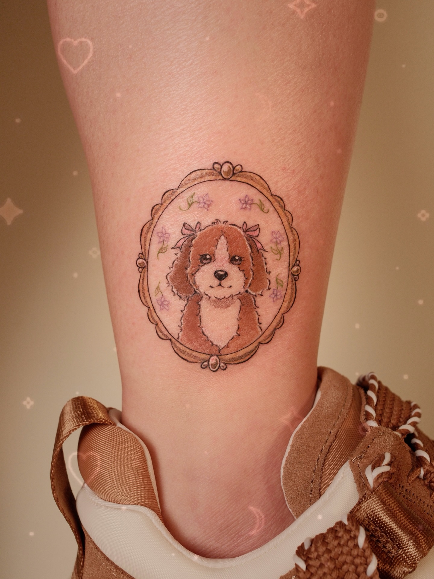 Dog portrait illustrative tattoo on the calf by ââŪ. Ý ðķðð―ððð âðĶđËâ seattle tattoo artist, Seattle, Washington
