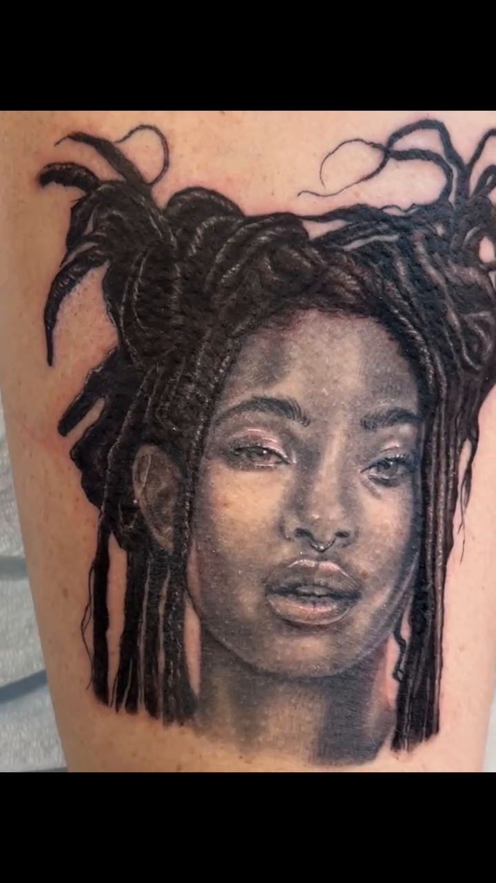 Portrait of Willow Smith realism tattoo by Justin James